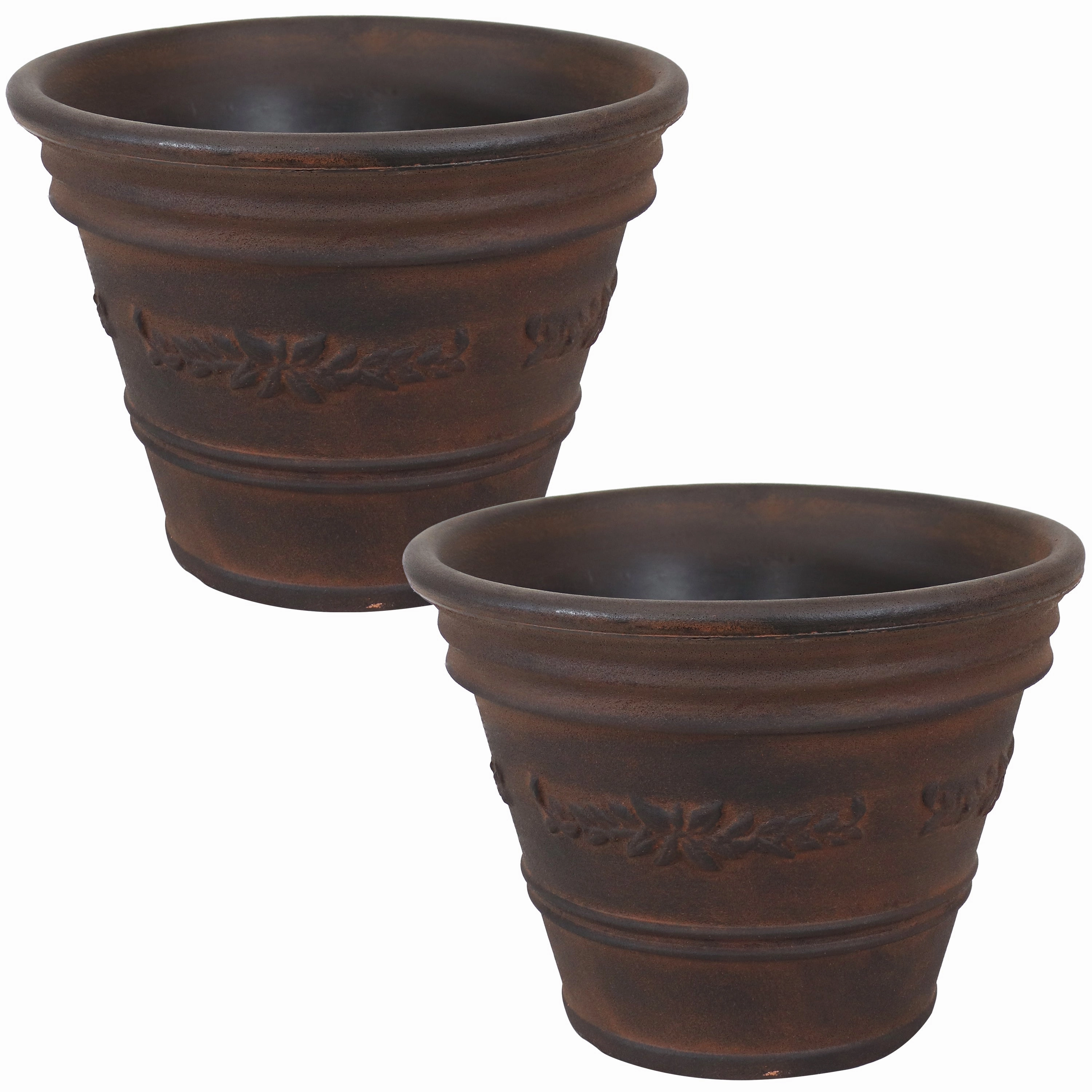 Sunnydaze Laurel Polyresin Outdoor Flowerpot Planter - Rust - 13"
