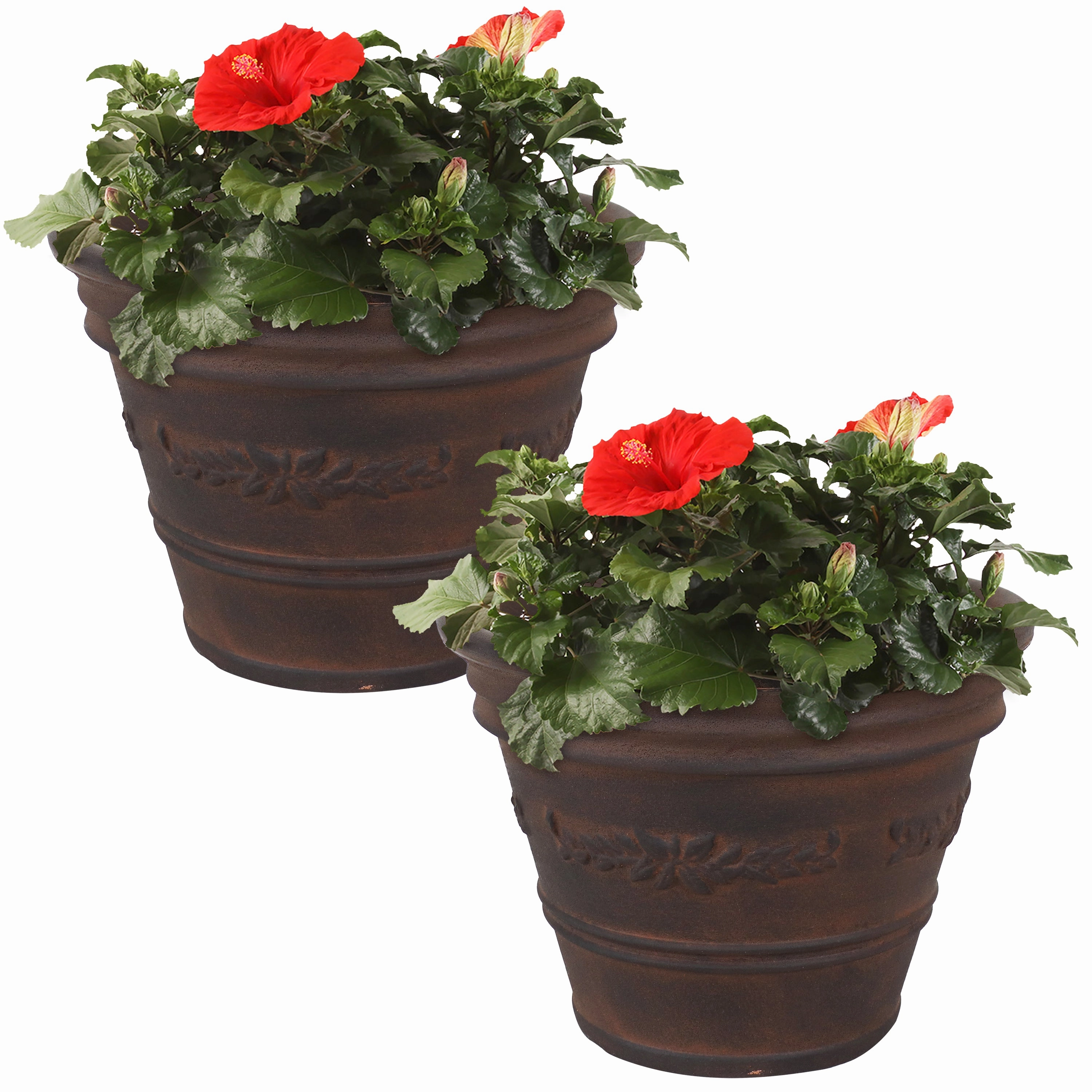 Sunnydaze Laurel Polyresin Outdoor Flowerpot Planter - Rust - 13"