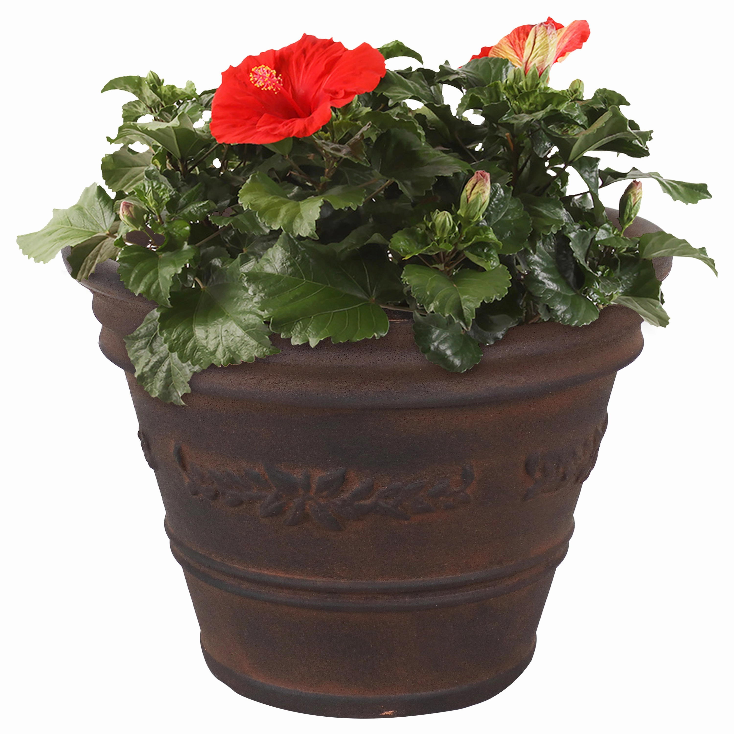 Sunnydaze Laurel Polyresin Outdoor Flowerpot Planter - Rust - 13" decorative outdoor planter box designs
