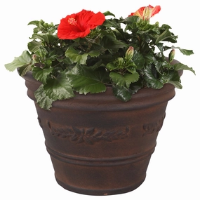 Sunnydaze Laurel Polyresin Outdoor Flowerpot Planter - Rust - 13" decorative outdoor planter box designs