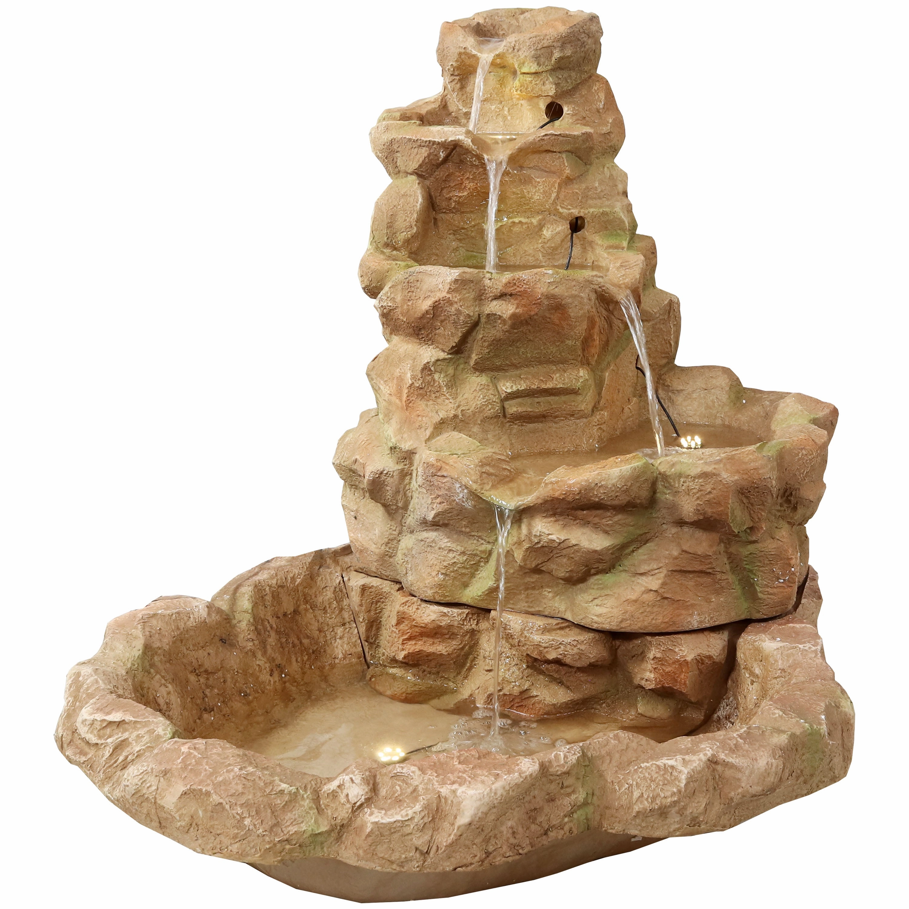 Sunnydaze Lighted Stone Springs Outdoor Water Fountain with LED Lights - 41.5" Houtdoor garden water fountain