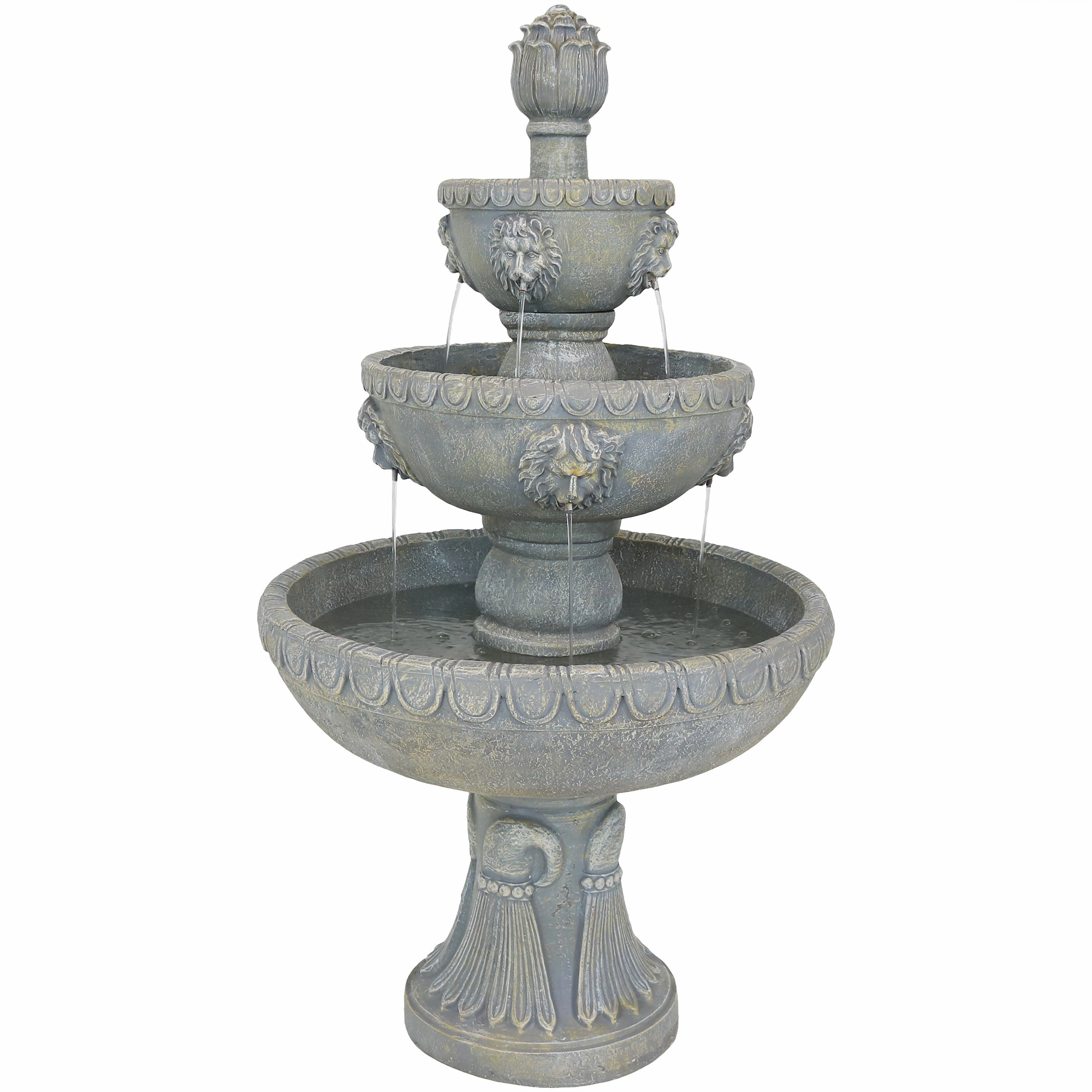 Sunnydaze Lion Head 3-Tier Outdoor Water Fountain with Electric Pumpoutdoor garden water fountain