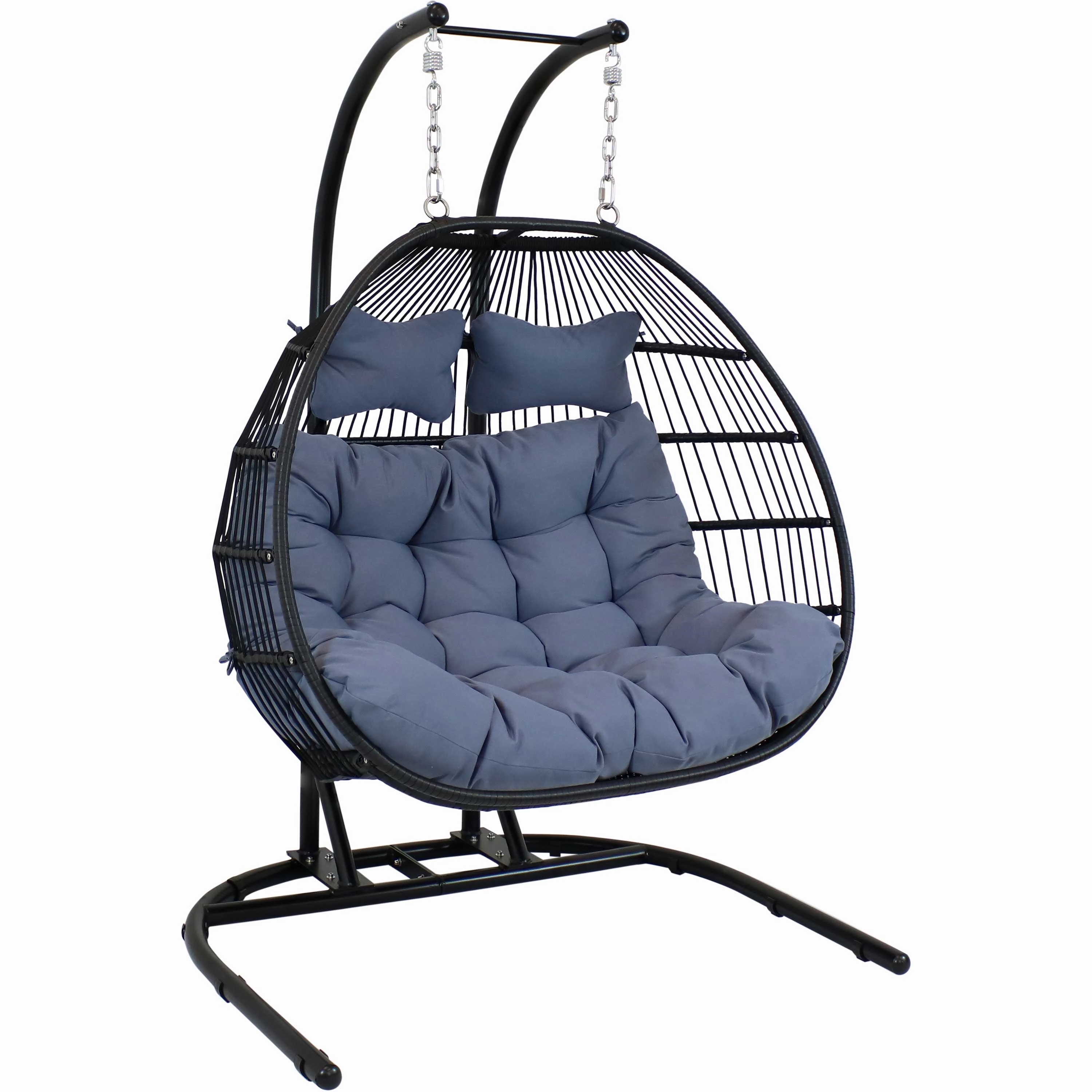 Sunnydaze Liza Loveseat Egg Chair with Gray Cushions and Standoutdoor patio furniture set