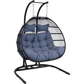 Sunnydaze Liza Loveseat Egg Chair with Gray Cushions and Standoutdoor patio furniture set