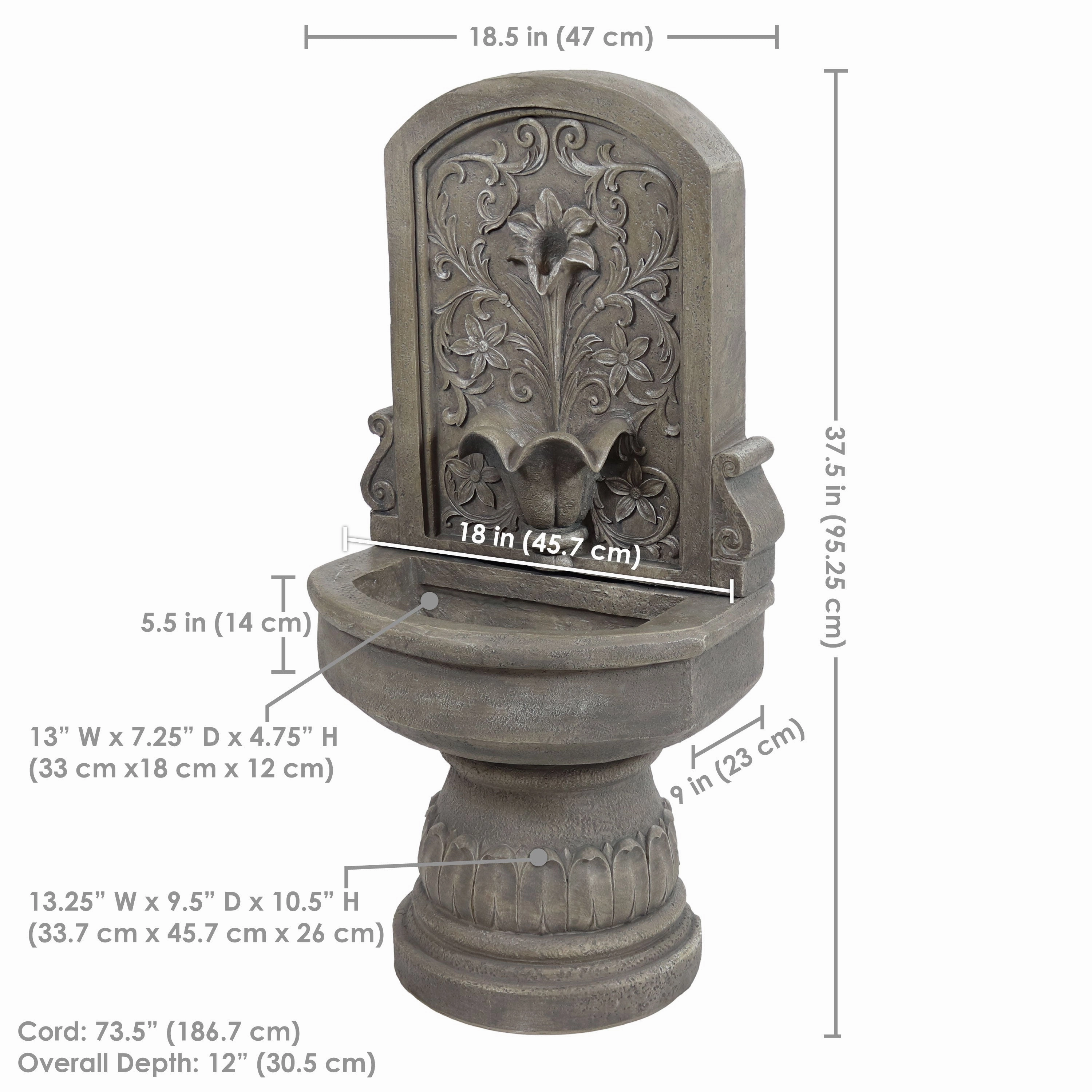 Sunnydaze Lovely Lily Polyresin Outdoor Wall Fountain with Flat Back