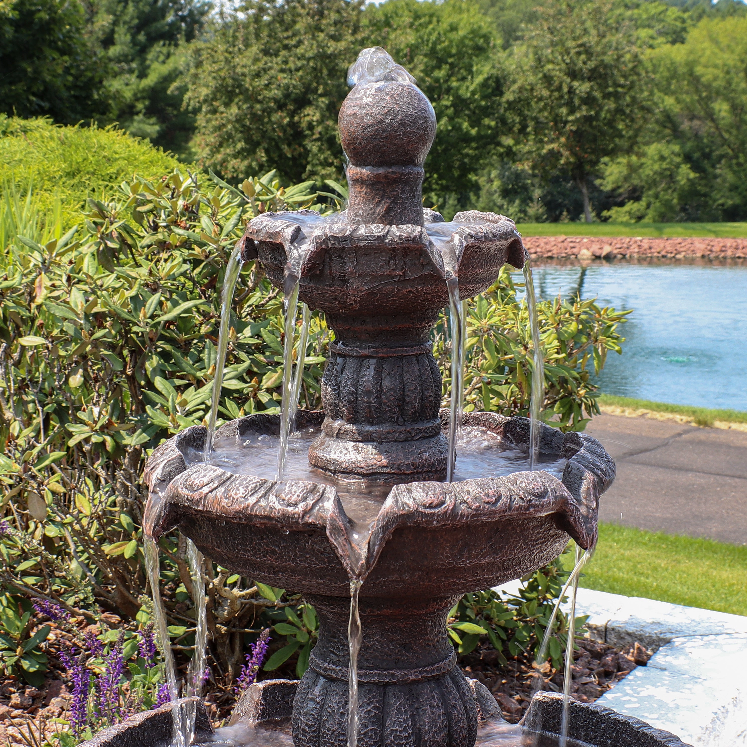 Sunnydaze Mediterranean 4-Tier Outdoor Water Fountain with Electric Pump