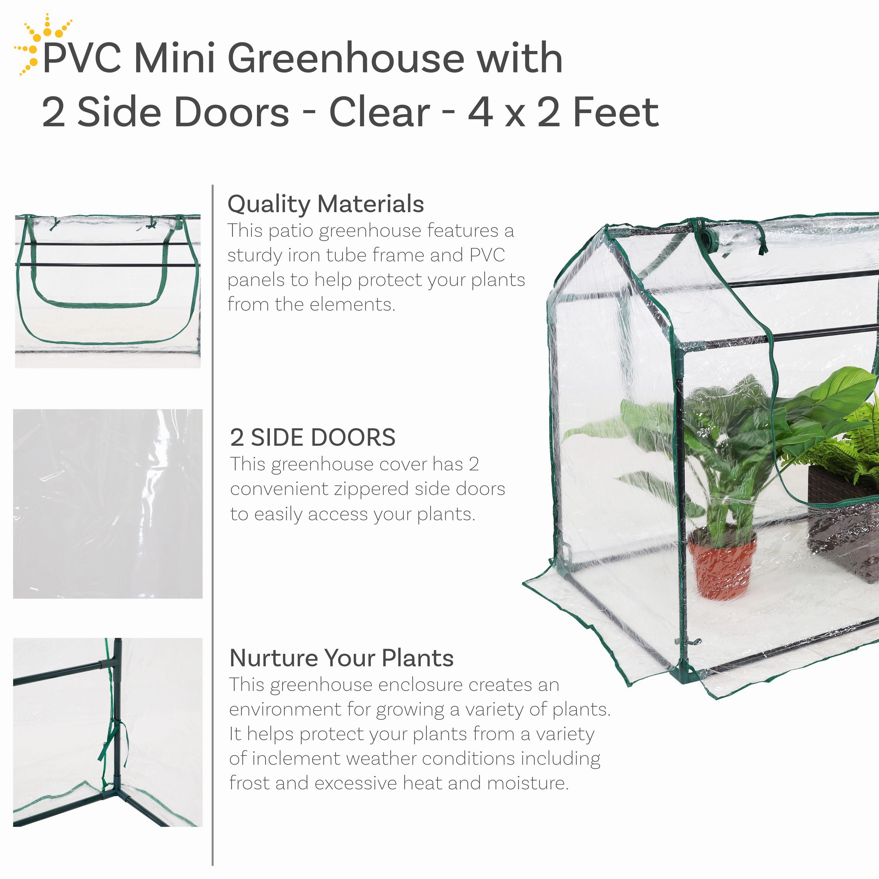 Sunnydaze Mini Greenhouse with 2 Side Doors - Clear