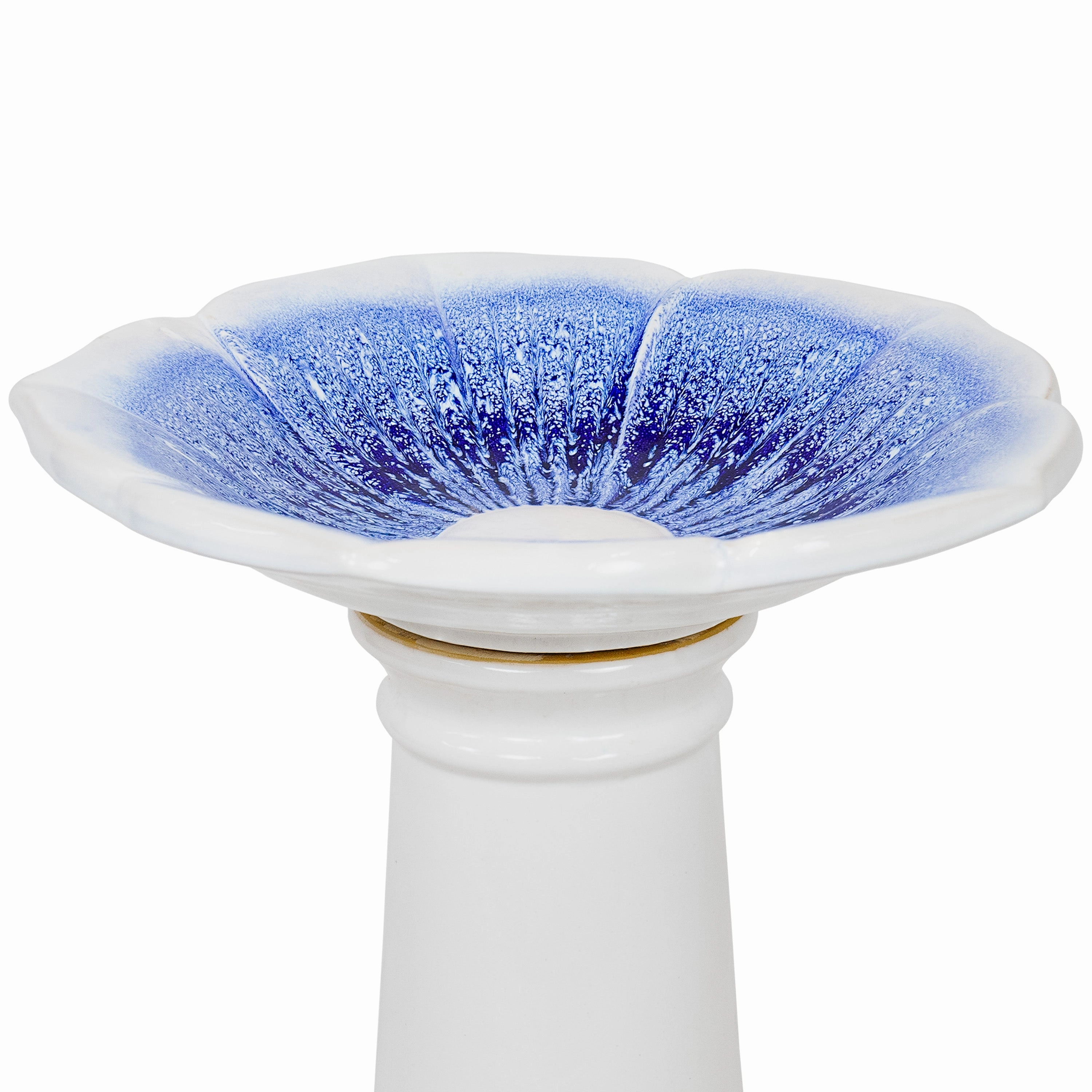 Sunnydaze Misty Blossom Glazed Ceramic Bird Bath  Blue/White - 23" H