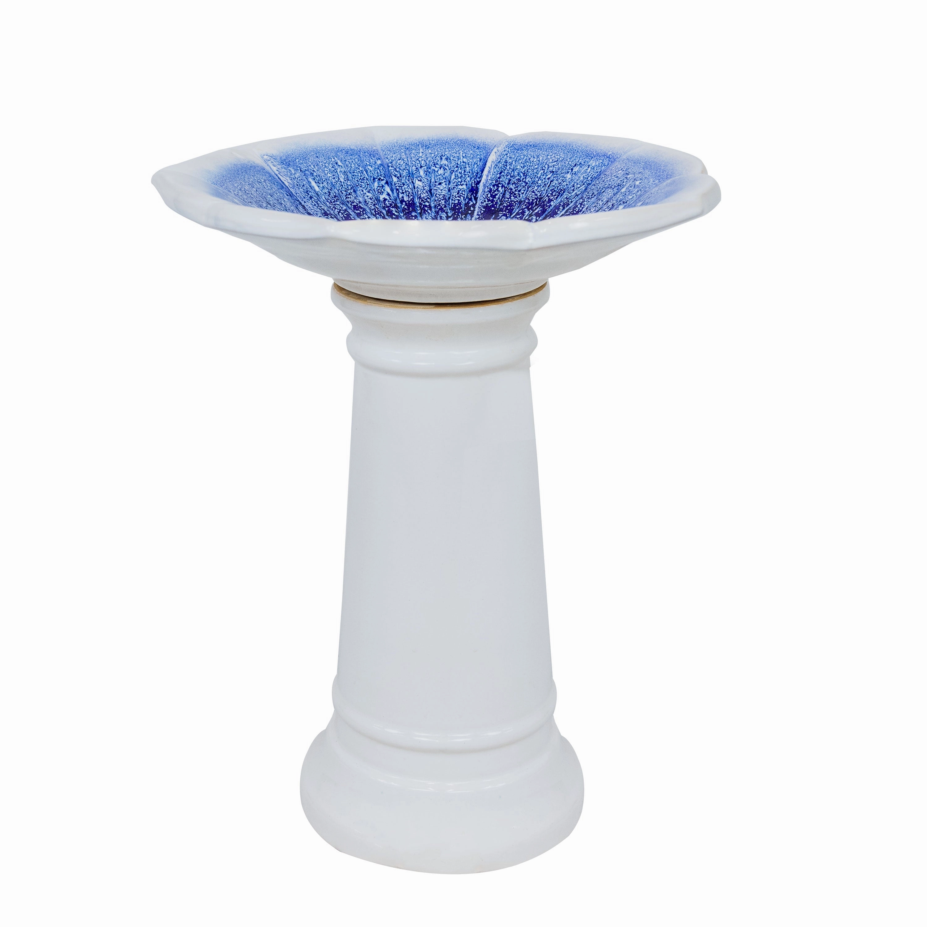 Sunnydaze Misty Blossom Glazed Ceramic Bird Bath  Blue/White - 23" H