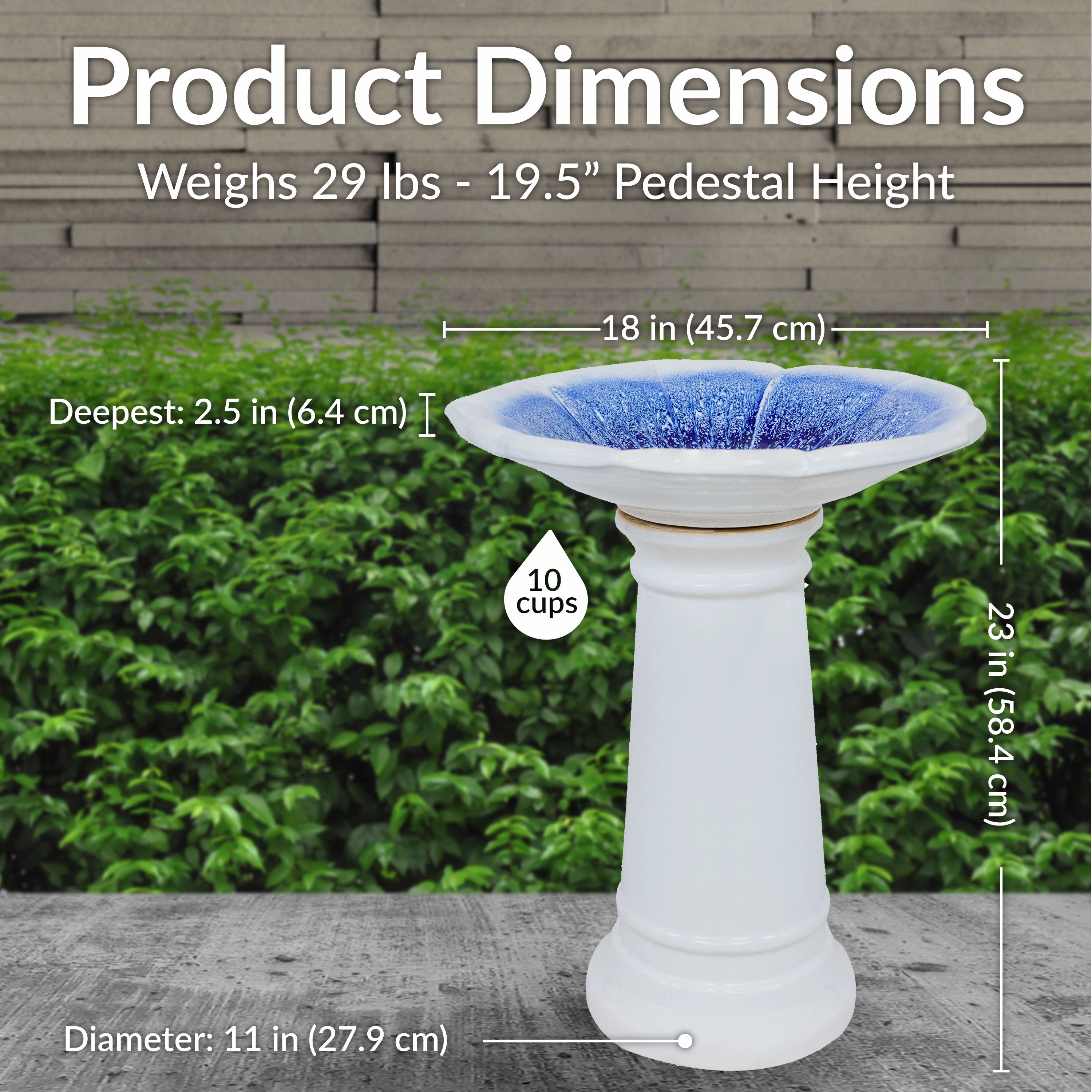 Sunnydaze Misty Blossom Glazed Ceramic Bird Bath  Blue/White - 23" H