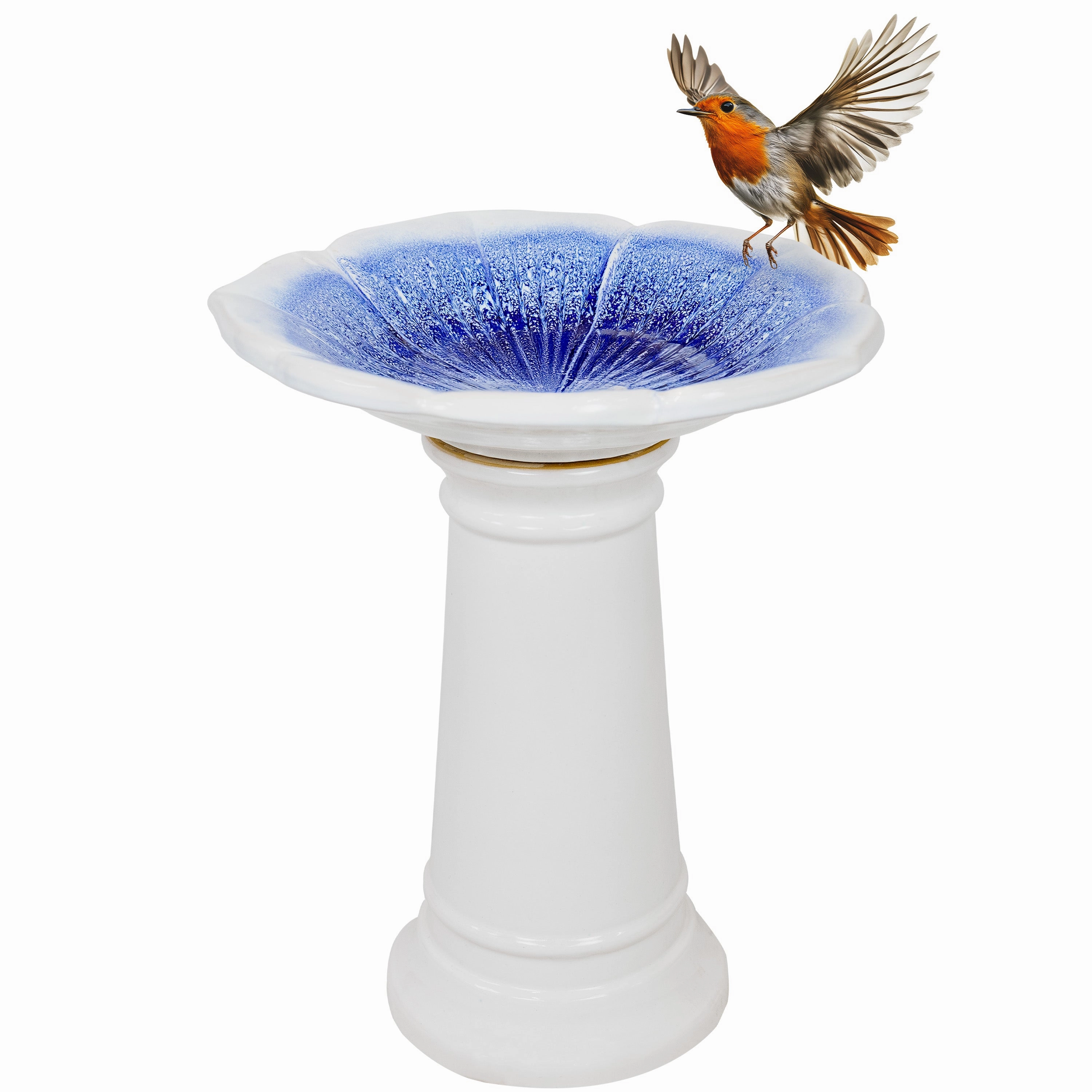 Sunnydaze Misty Blossom Glazed Ceramic Bird Bath  Blue/White - 23" H