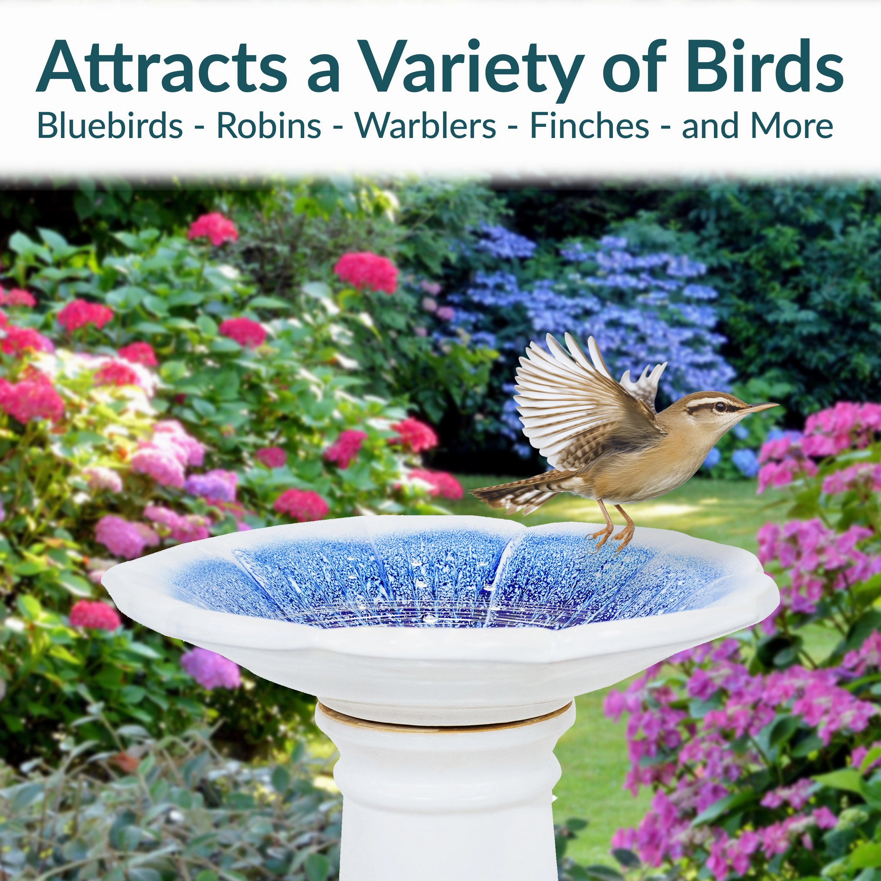 Sunnydaze Misty Blossom Glazed Ceramic Bird Bath  Blue/White - 23" H