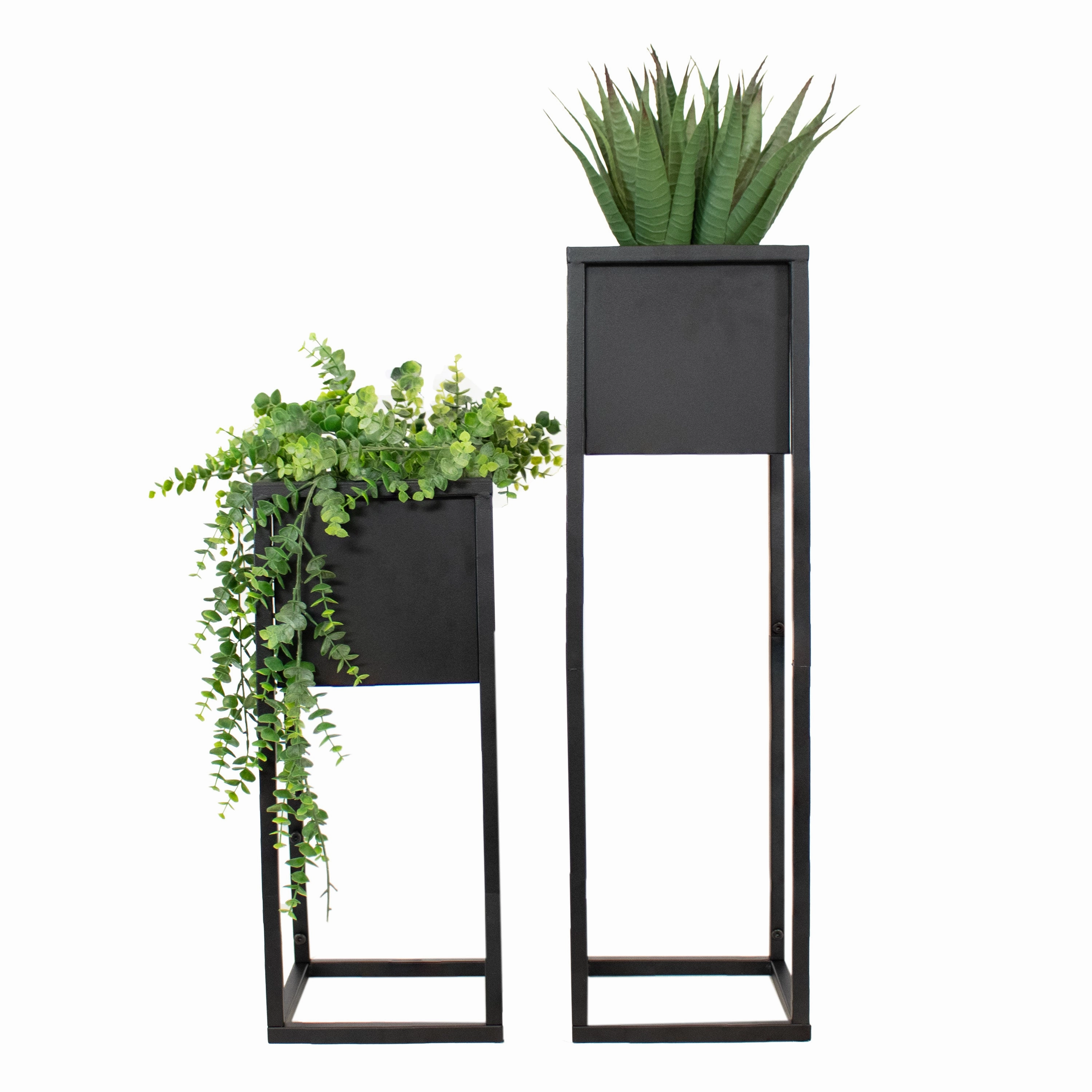 Sunnydaze Modern Simplicity Metal Planter Boxes with Legs - 19.75" H and 27" H decorative outdoor planter box designs