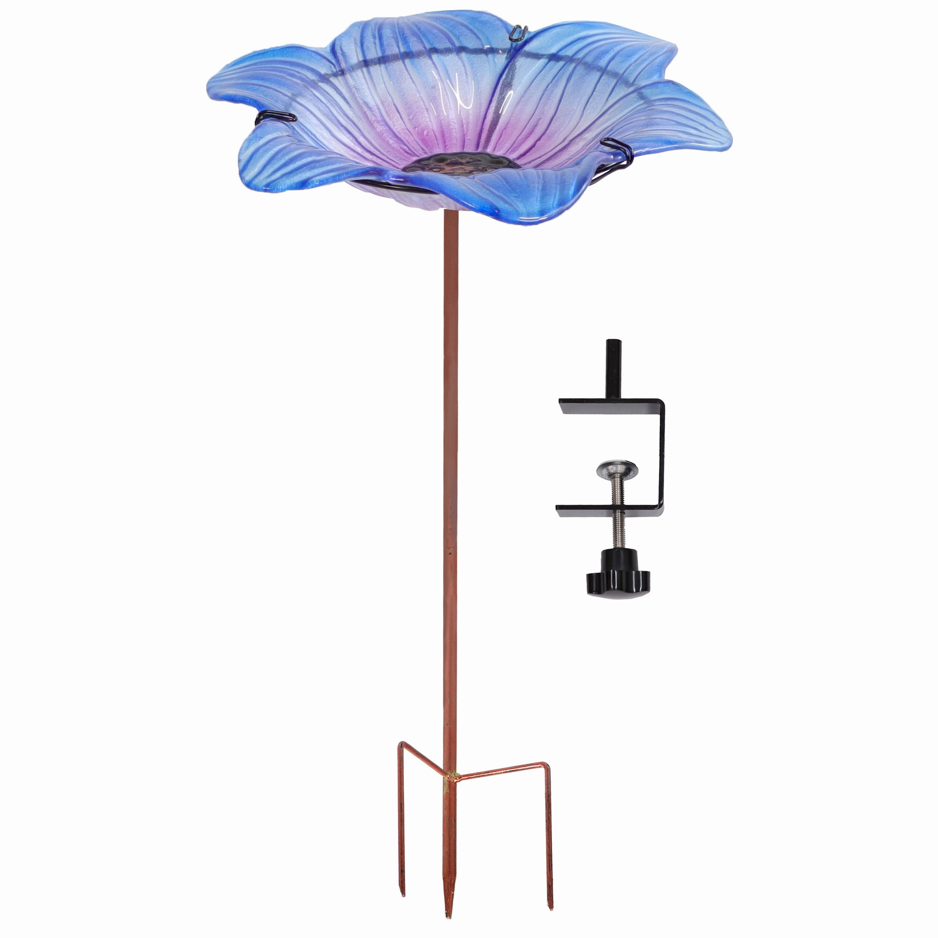Sunnydaze Morning Glory Deck-Mounted/Staked Glass Bird Bathoutdoor garden decorative ornaments