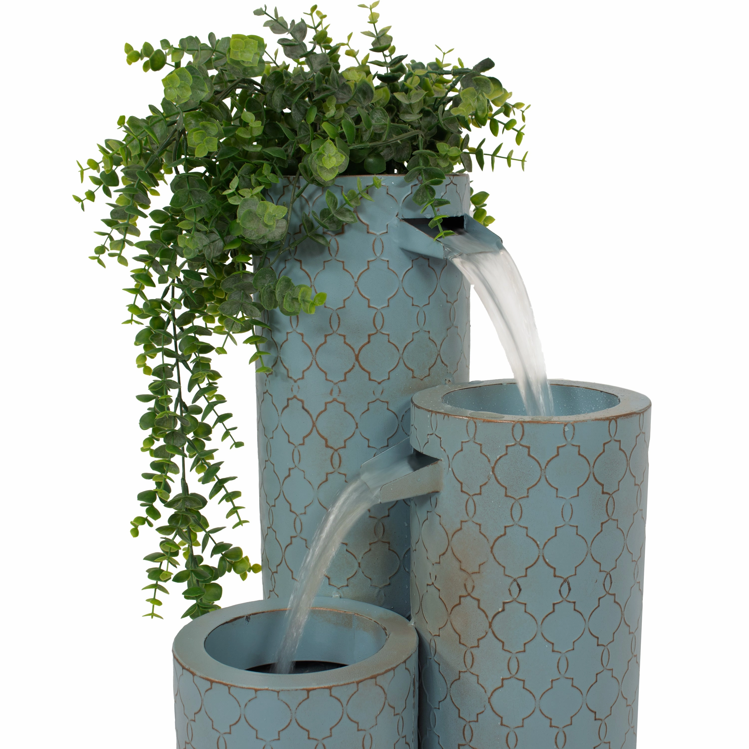 Sunnydaze Moroccan Trellis 3-Column Modern Outdoor Water Fountain - 27.5"