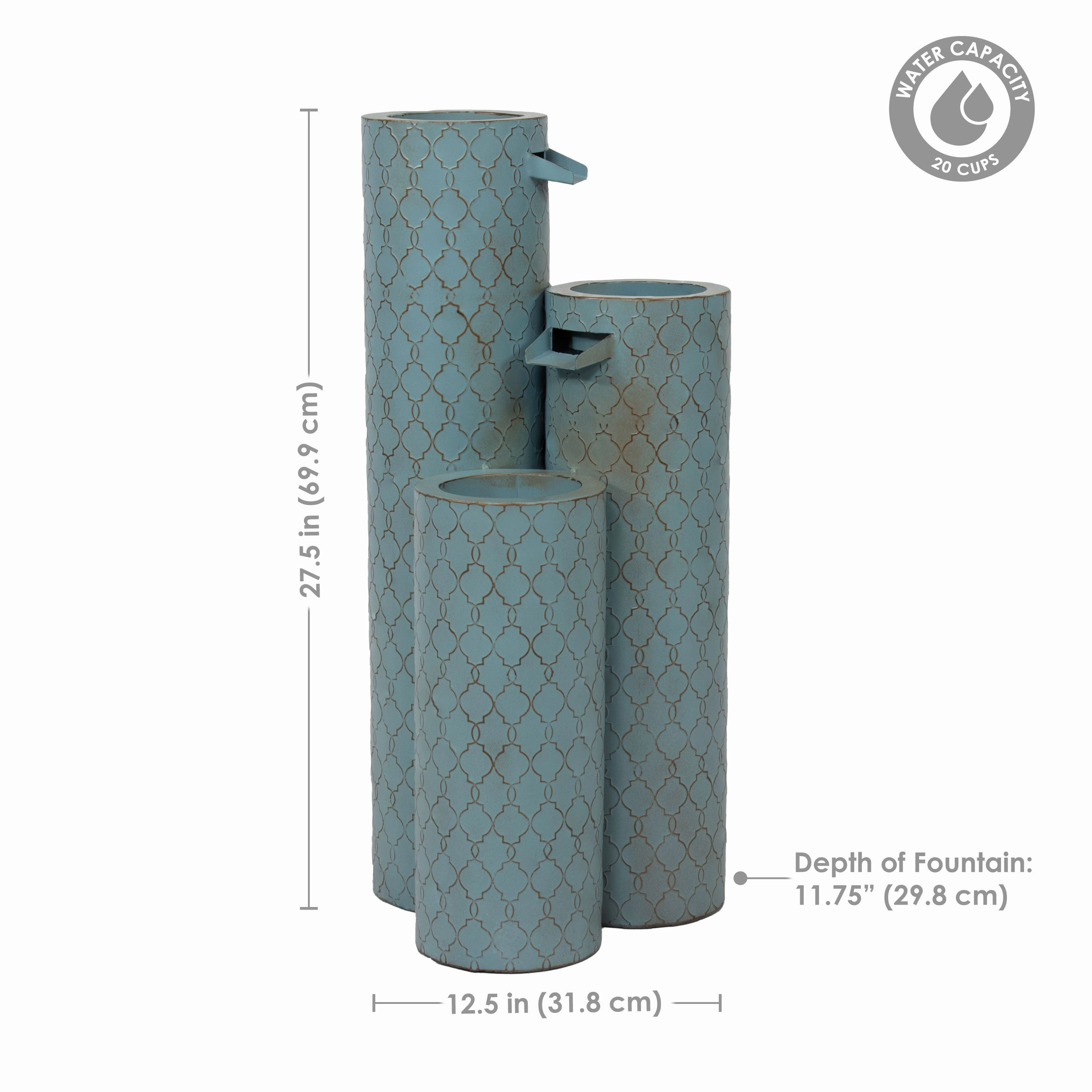 Sunnydaze Moroccan Trellis 3-Column Modern Outdoor Water Fountain - 27.5"