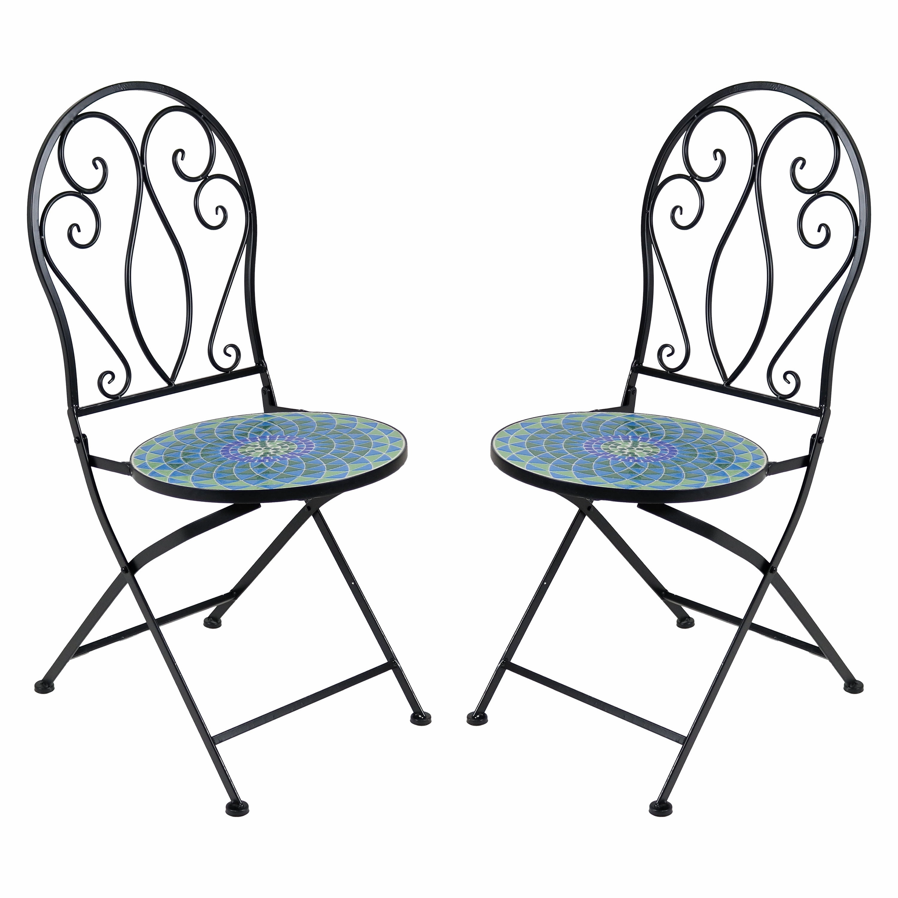 Sunnydaze Mosaic Tile Foldable Bistro Chair with Iron Frame - 2-Packoutdoor patio furniture set