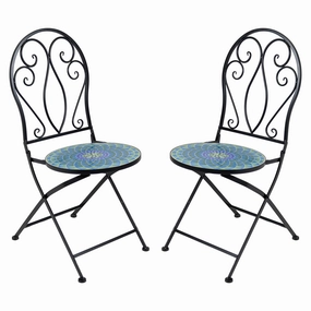 Sunnydaze Mosaic Tile Foldable Bistro Chair with Iron Frame - 2-Packoutdoor patio furniture set