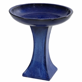 Sunnydaze Nantes Outdoor Ceramic Bird Bath - Cerulean Blue -  16" Houtdoor garden decorative ornaments