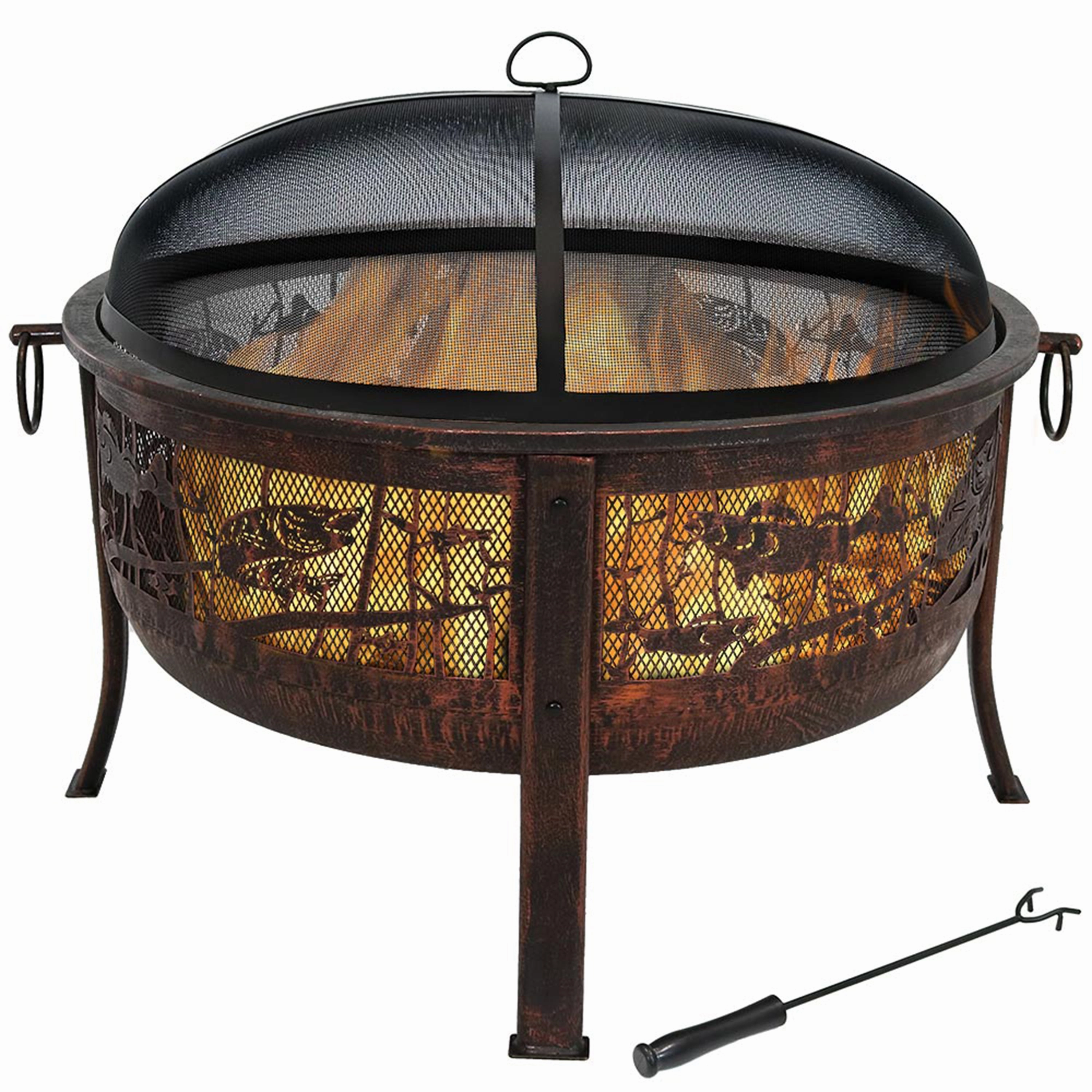 Sunnydaze Northwoods Fishing Fire Pit with Spark Screen - 30" Diameterportable outdoor fire pit with lid