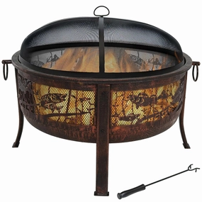Sunnydaze Northwoods Fishing Fire Pit with Spark Screen - 30" Diameterportable outdoor fire pit with lid