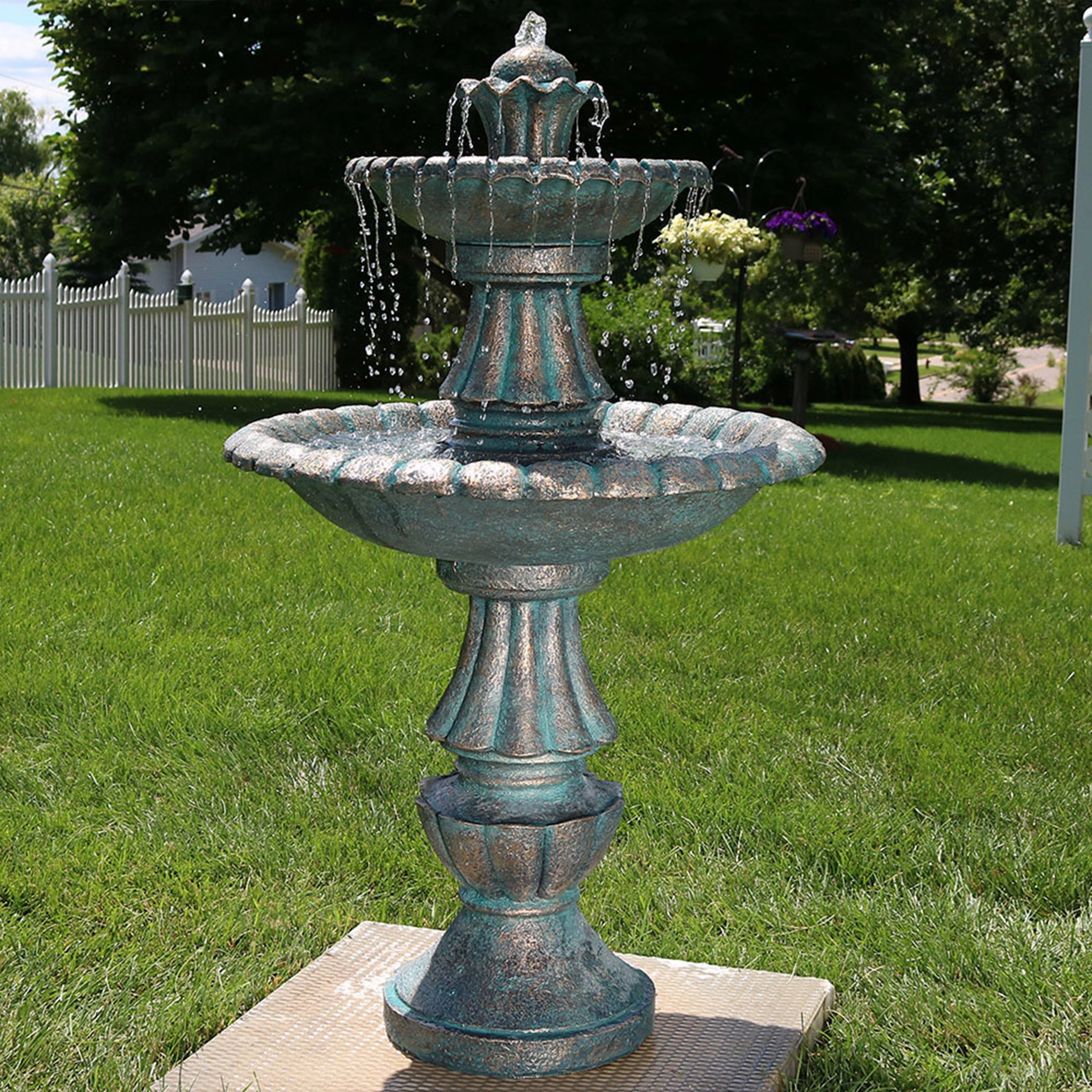 Sunnydaze Nouveau 2-Tier Outdoor Water Fountain  - 41" H - Green