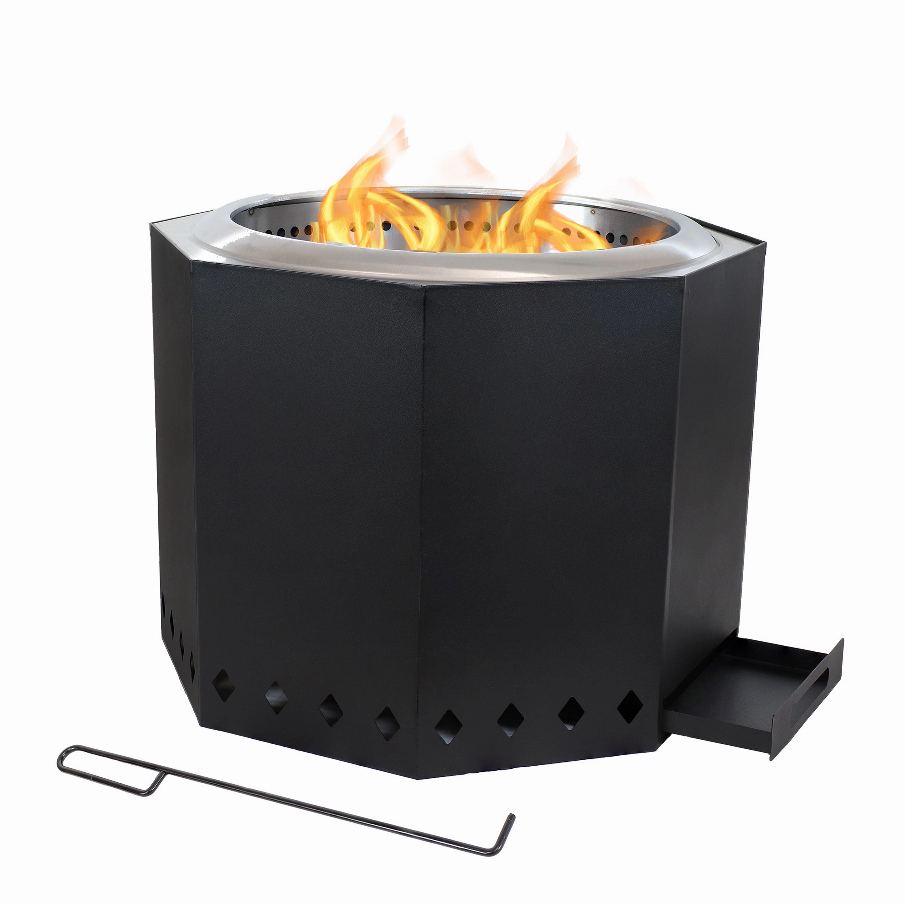Sunnydaze Octagon Wood-Burning Stainless Steel Smokeless Fire Pit - 21.5"portable outdoor fire pit with lid