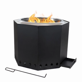 Sunnydaze Octagon Wood-Burning Stainless Steel Smokeless Fire Pit - 21.5"portable outdoor fire pit with lid