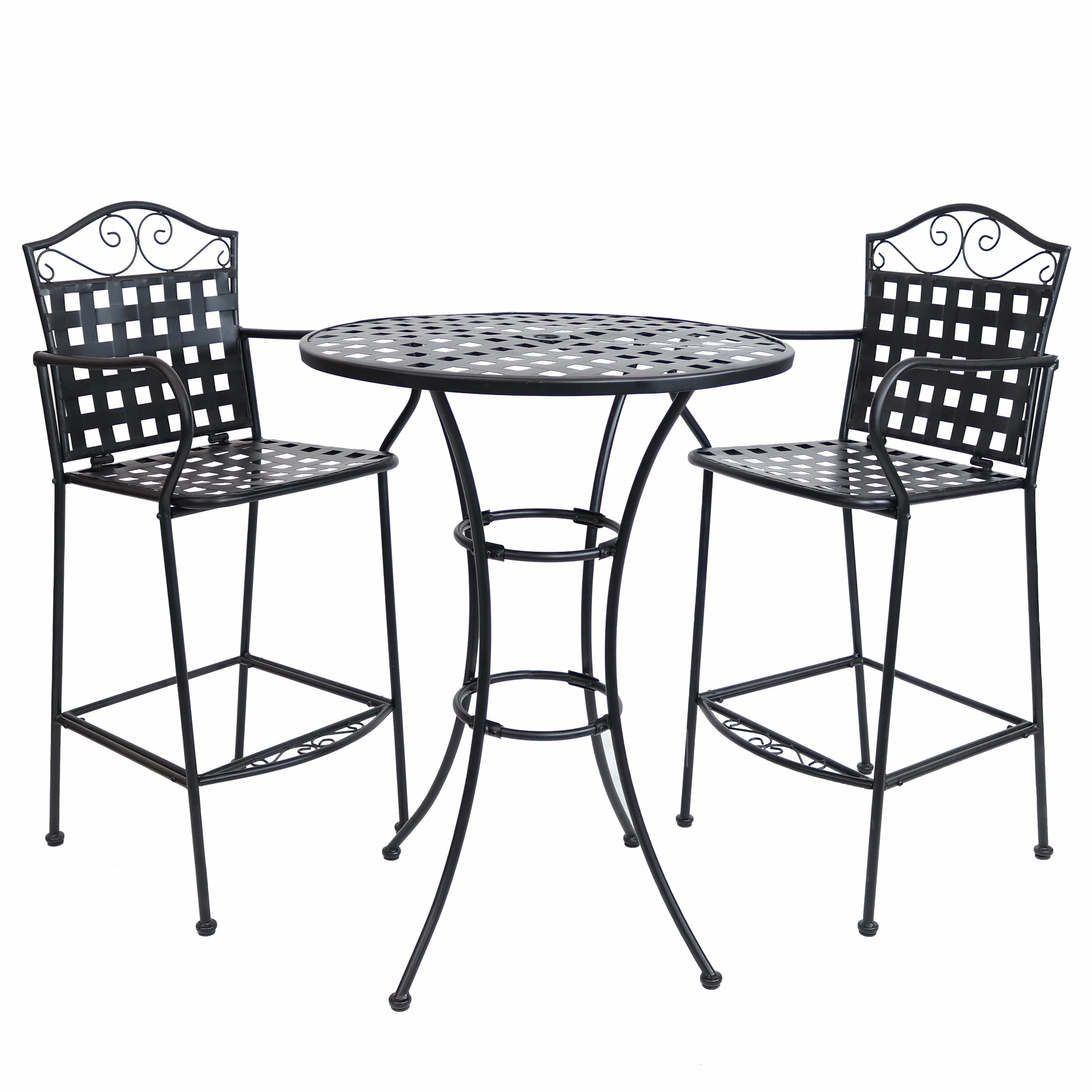 Sunnydaze Outdoor Black Scrolling Wrought Iron Bar Chair and Table Setoutdoor patio furniture set
