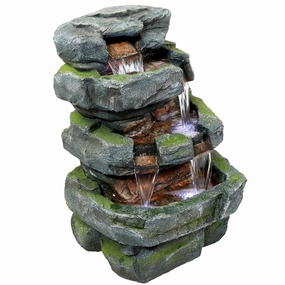 Sunnydaze Outdoor Electric Tiered Stone Waterfall with LED Lights - 23" Houtdoor garden water fountain