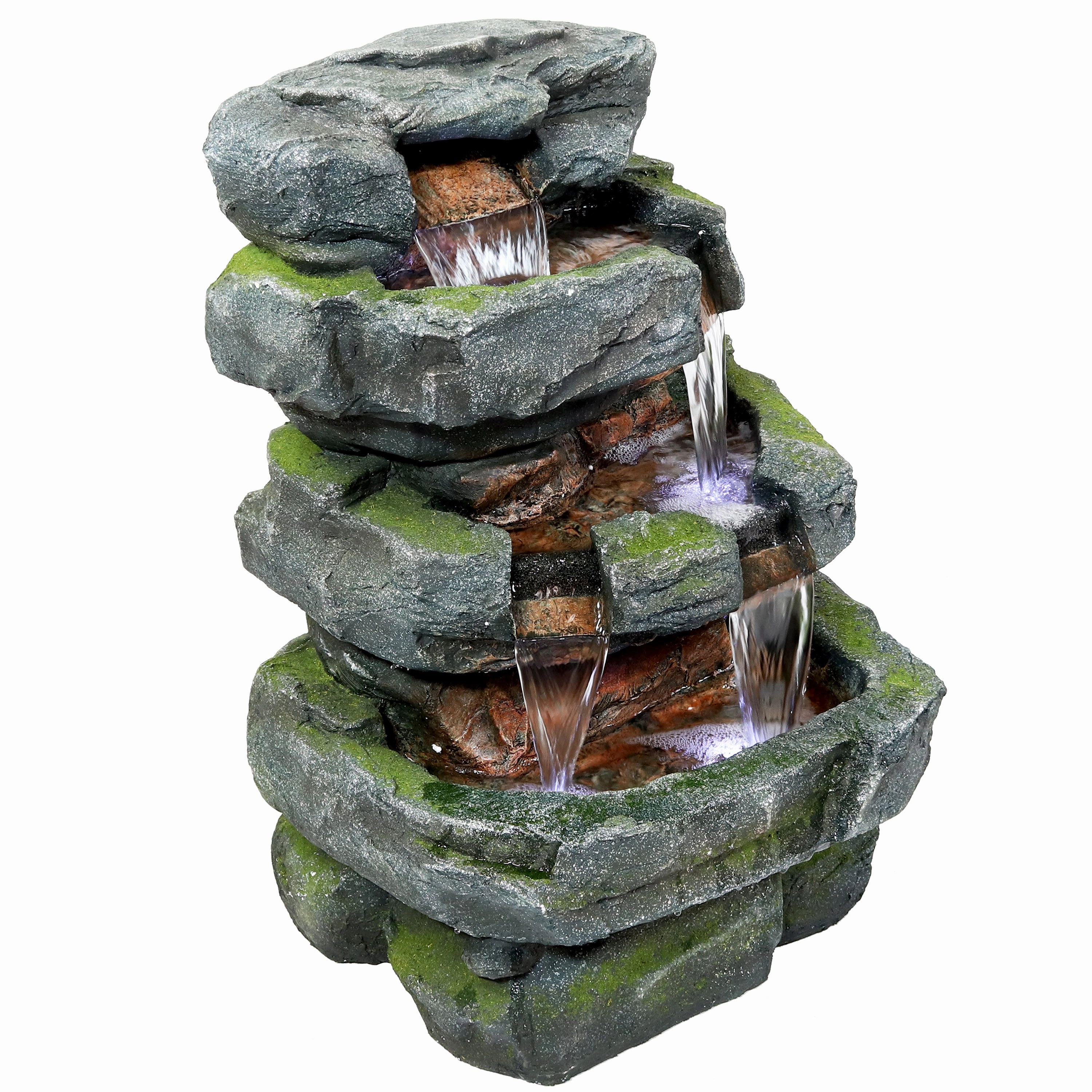 Sunnydaze Outdoor Electric Tiered Stone Waterfall with LED Lights - 23" Houtdoor garden water fountain