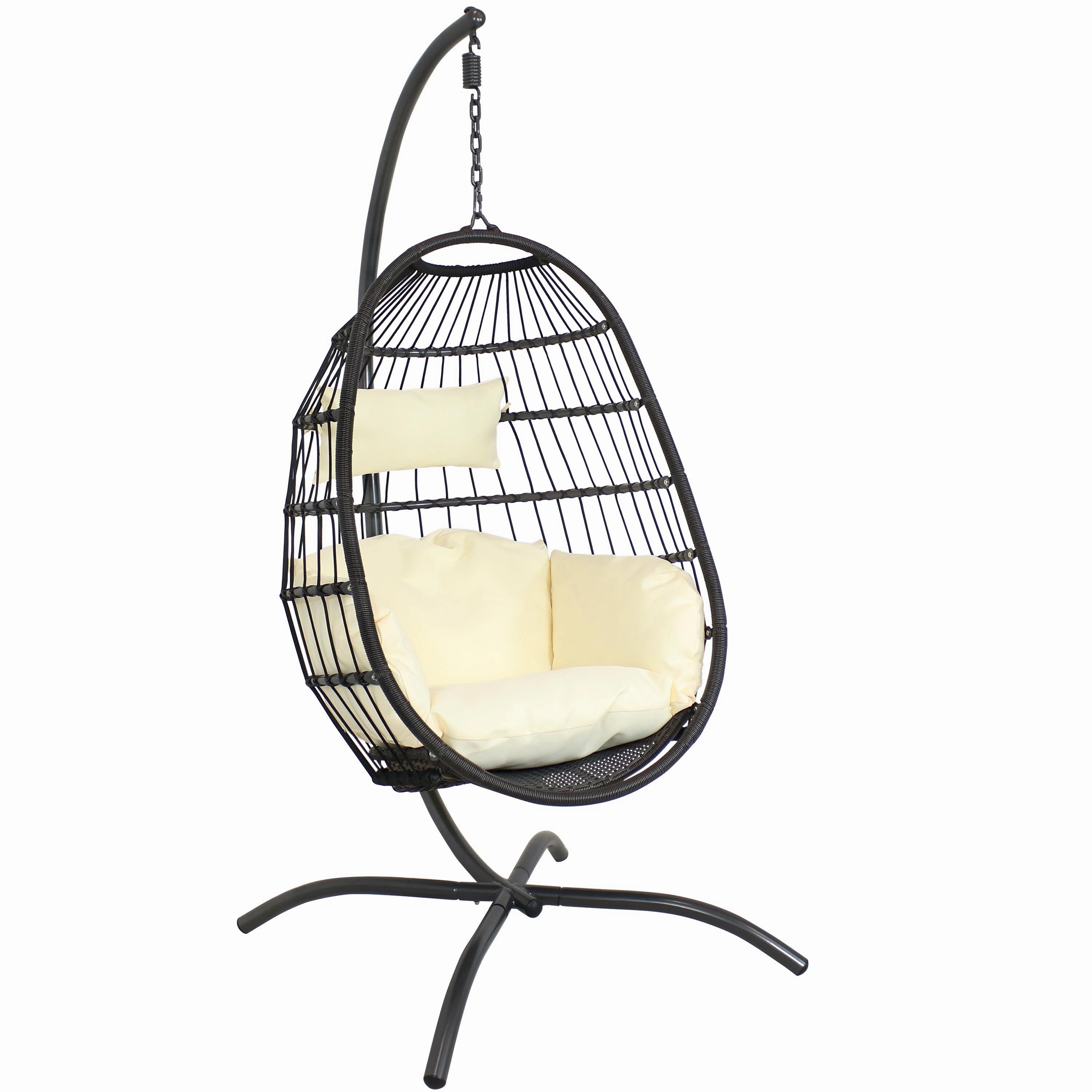 Sunnydaze Penelope Hanging Egg Chair with Seat Cushions and Standoutdoor patio furniture set