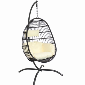 Sunnydaze Penelope Hanging Egg Chair with Seat Cushions and Standoutdoor patio furniture set