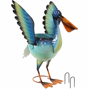 Sunnydaze Pierre the Flying Pelican Metal Statue with Planter - 20.75"outdoor garden decorative ornaments
