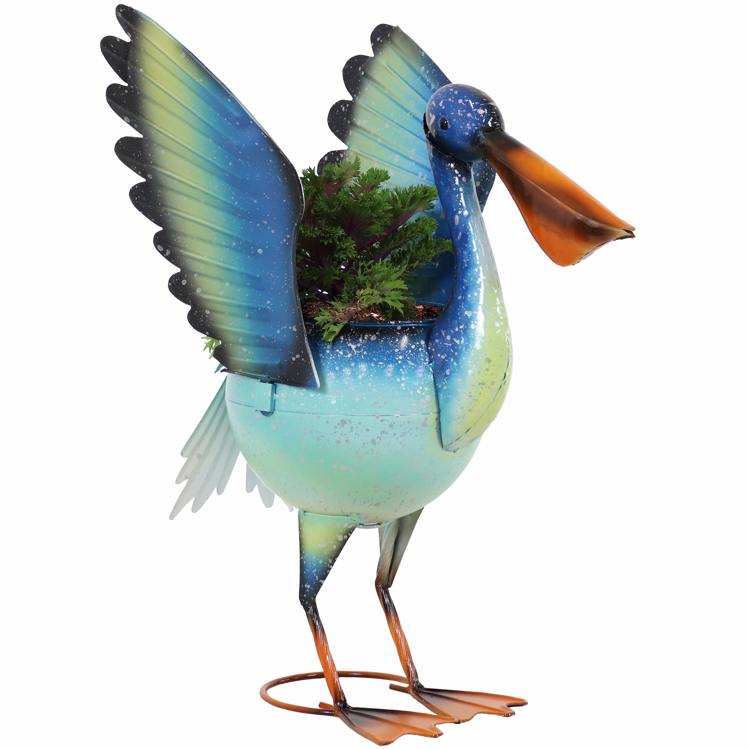 Sunnydaze Pierre the Flying Pelican Metal Statue with Planter - 20.75"