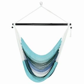 Sunnydaze Polyester Caribbean Hanging Hammock Chair - Lagoon Stripes double size outdoor hammock for couples