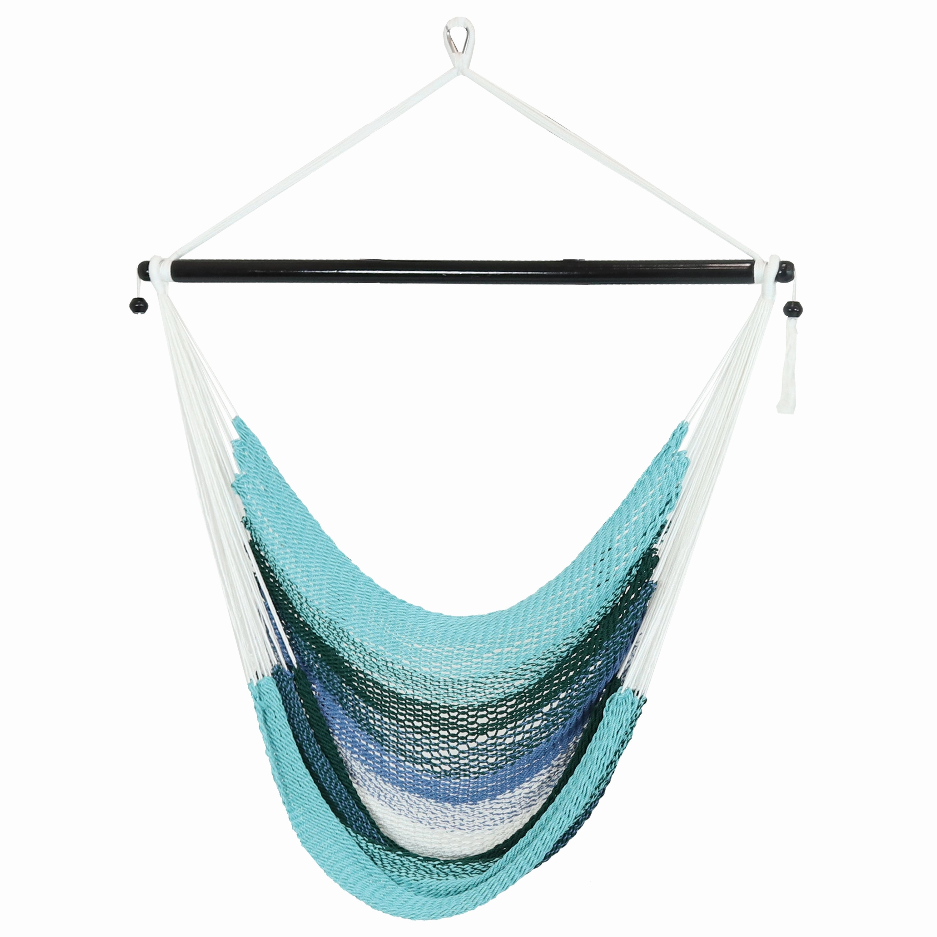 Sunnydaze Polyester Caribbean Hanging Hammock Chair - Lagoon Stripes double size outdoor hammock for couples