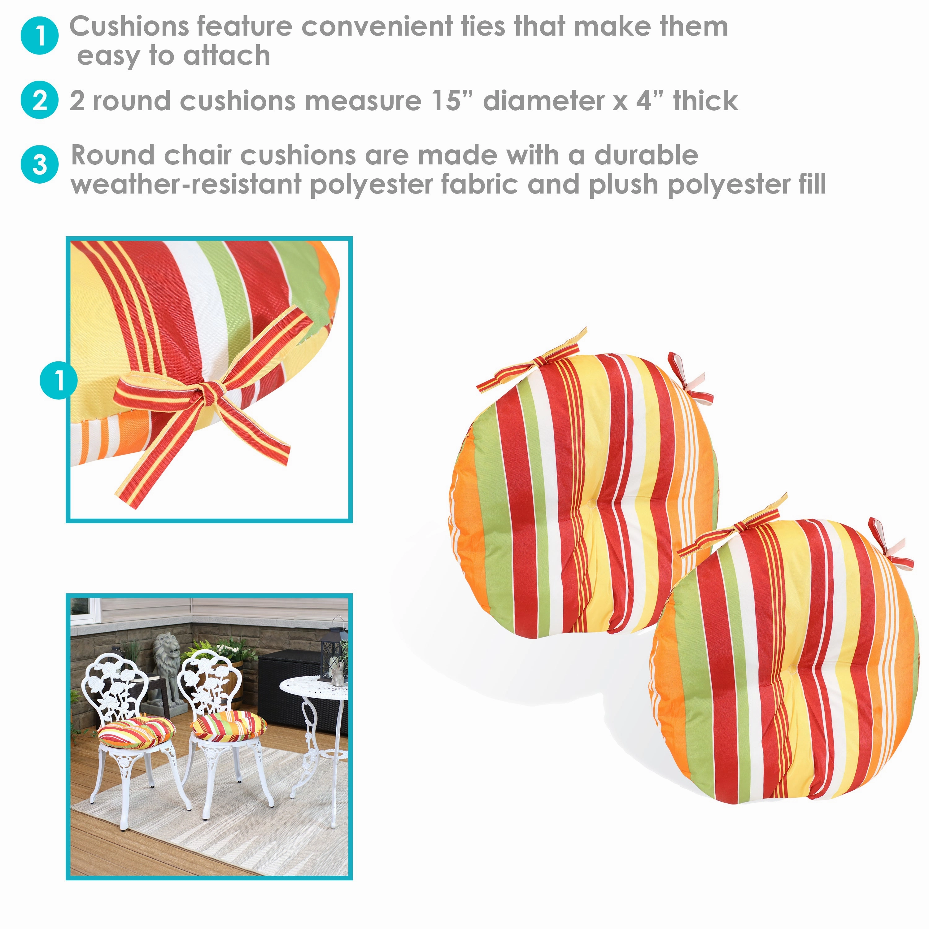 Sunnydaze Polyester Round Bistro Chair Cushions - Set of 2