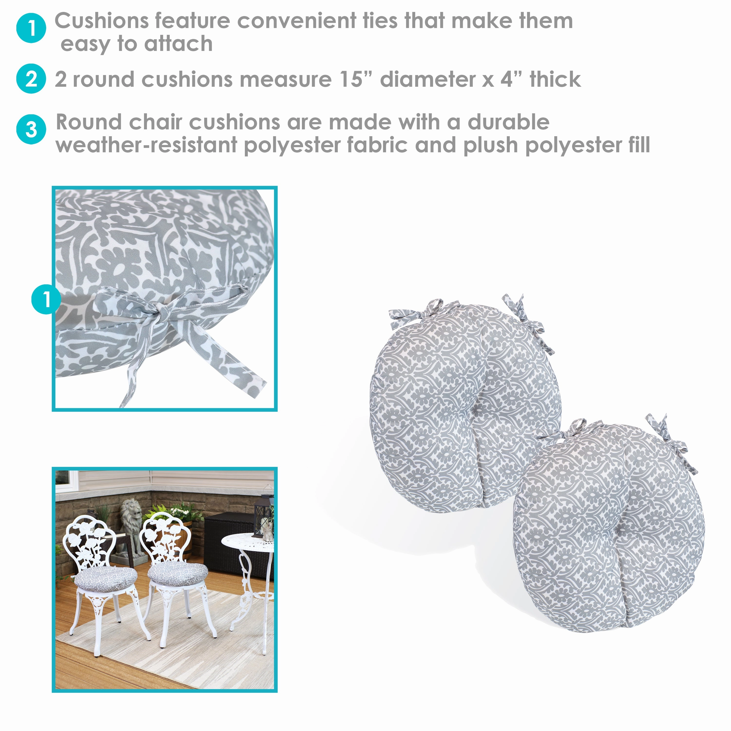 Sunnydaze Polyester Round Bistro Chair Cushions - Set of 2