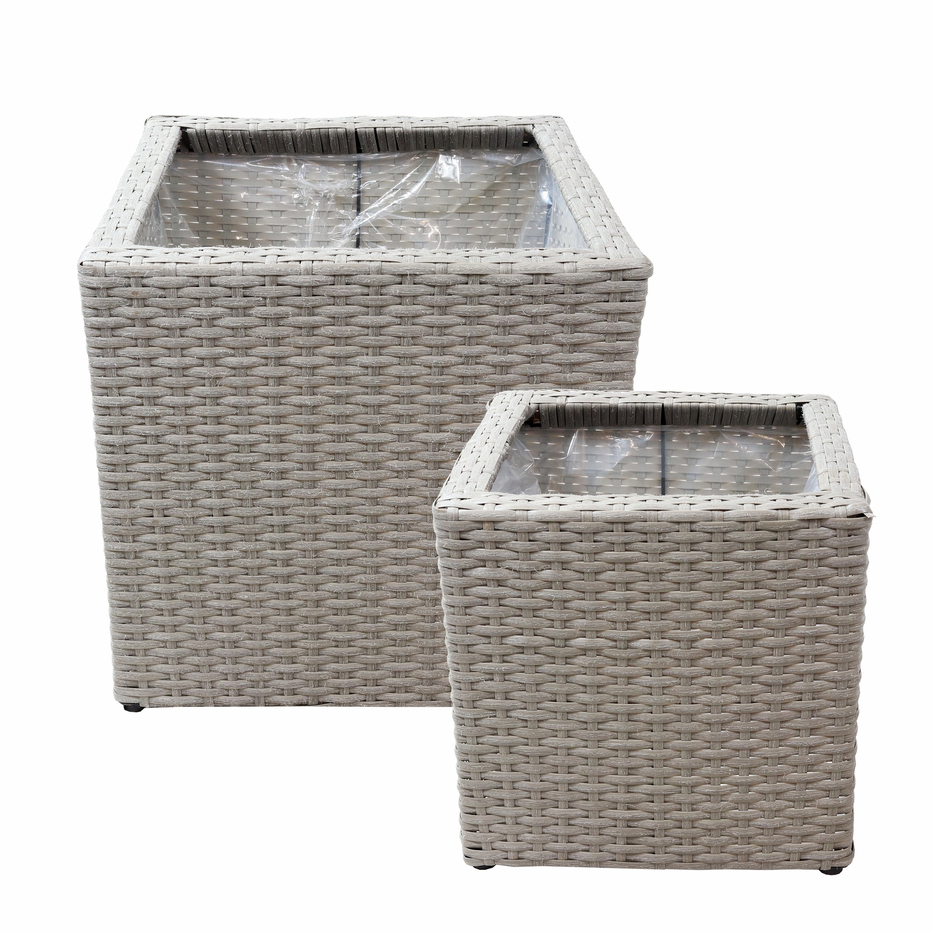 Sunnydaze Polyrattan Square Indoor Planters - 1 Large/1 Small Planter