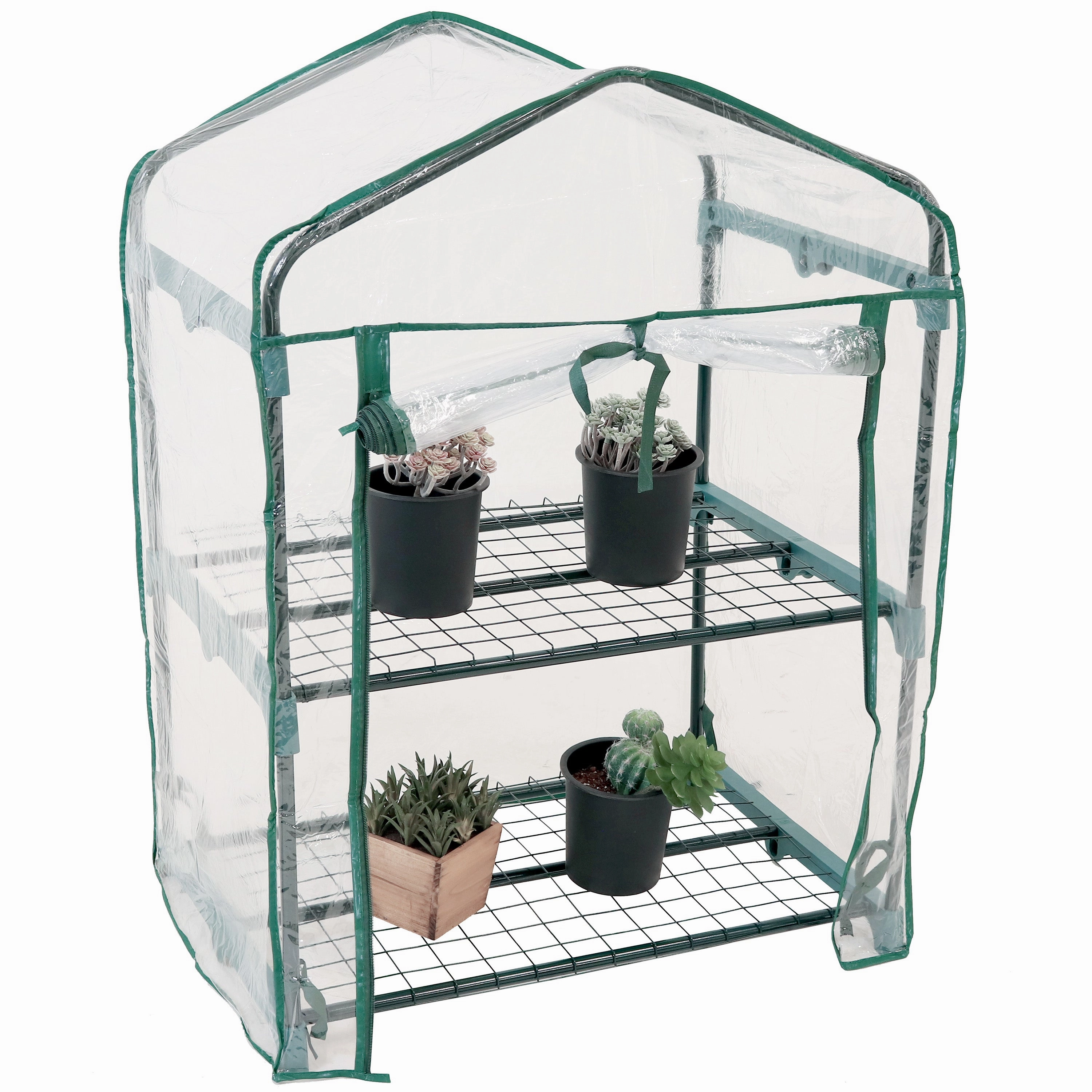 Sunnydaze Portable 2-Tier Mini Greenhouse for Outdoors - Clear decorative outdoor planter box designs