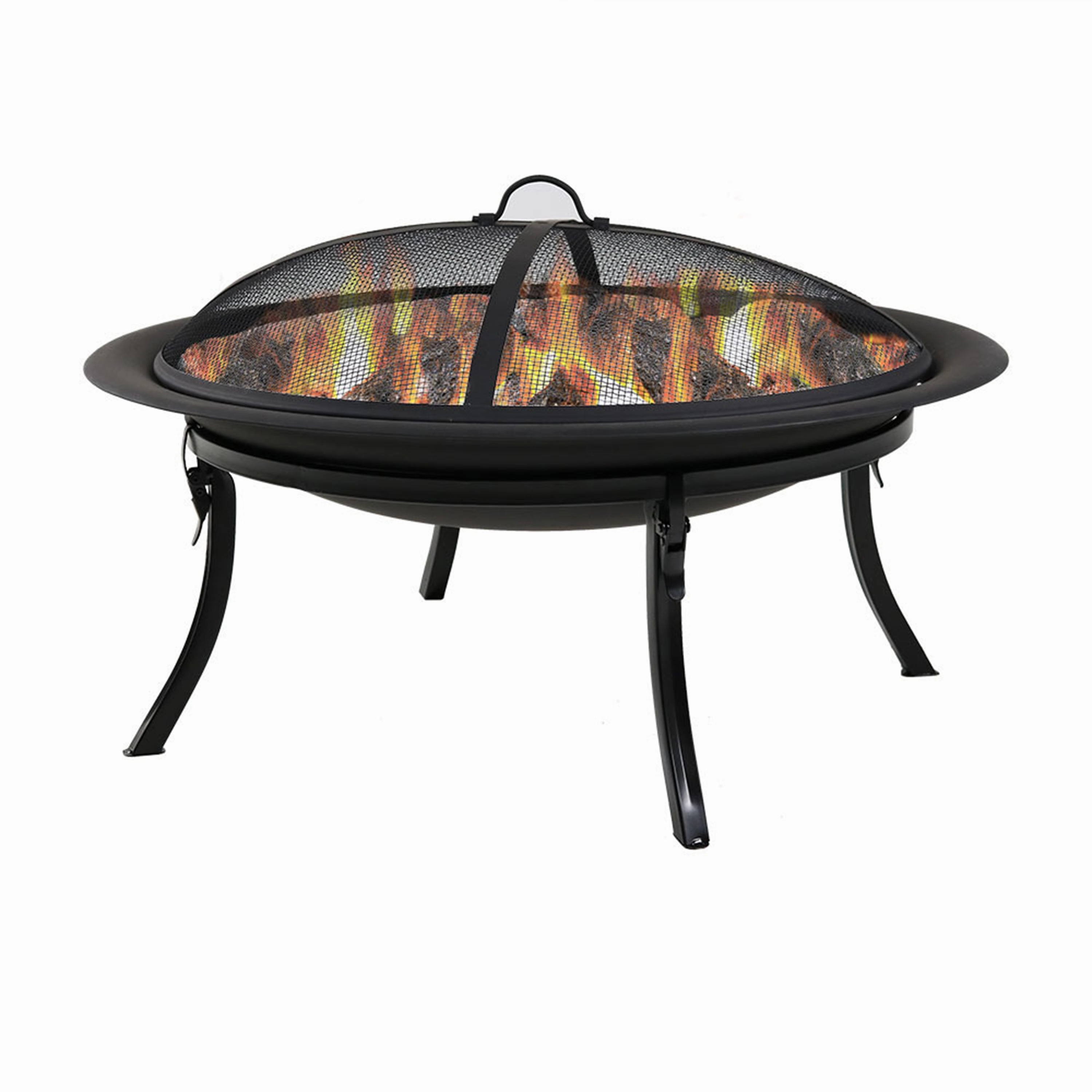 Sunnydaze Portable Fire Pit Bowl with Case and Spark Screen - 29"portable outdoor fire pit with lid