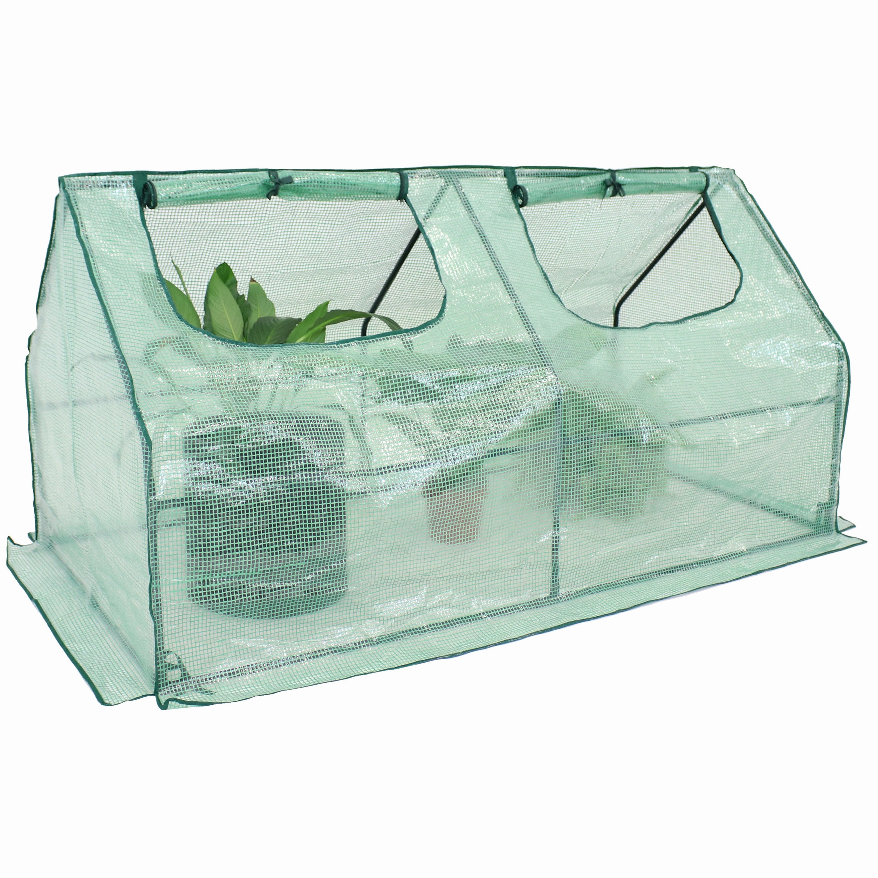 Sunnydaze Portable Mini Cloche Greenhouse with Zipper Doors - Green decorative outdoor planter box designs