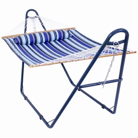 Sunnydaze Quilted 2-Person Hammock and Universal Blue Steel Stand Catalina Beach double size outdoor hammock for couples