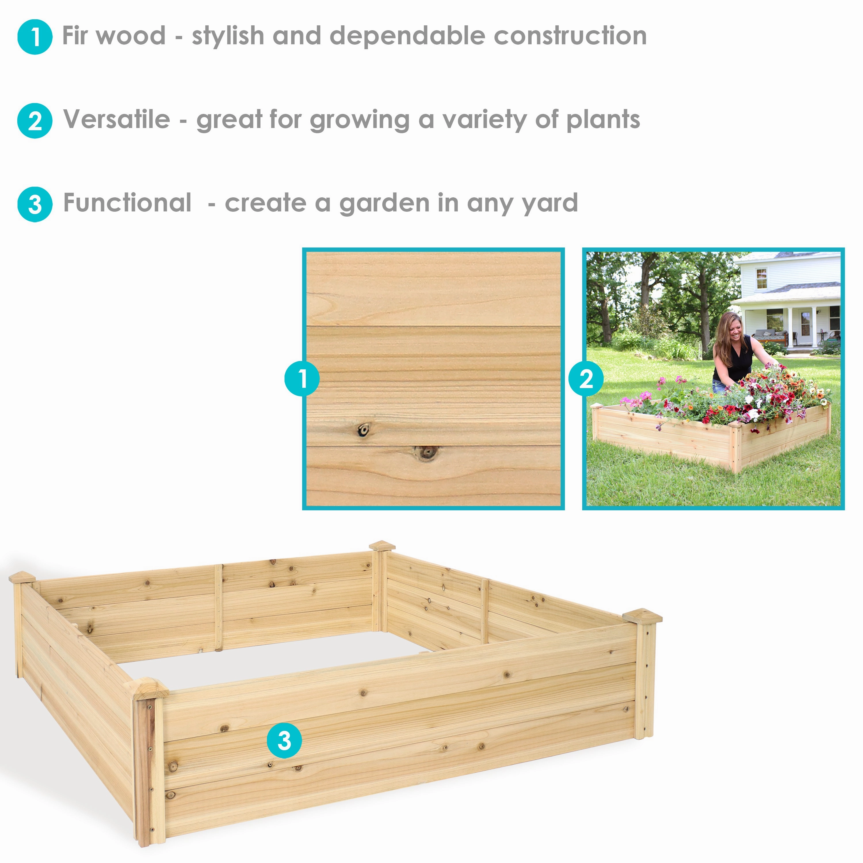 Sunnydaze Rectangular Wood Raised Garden Bed - 24" x 48.25"