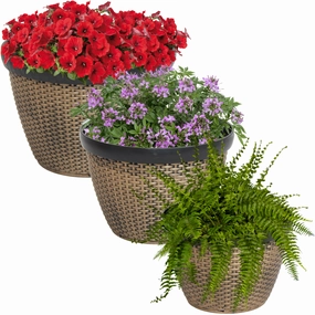 Sunnydaze Resin Faux Basketweave Outdoor Planter - Set of 3 decorative outdoor planter box designs