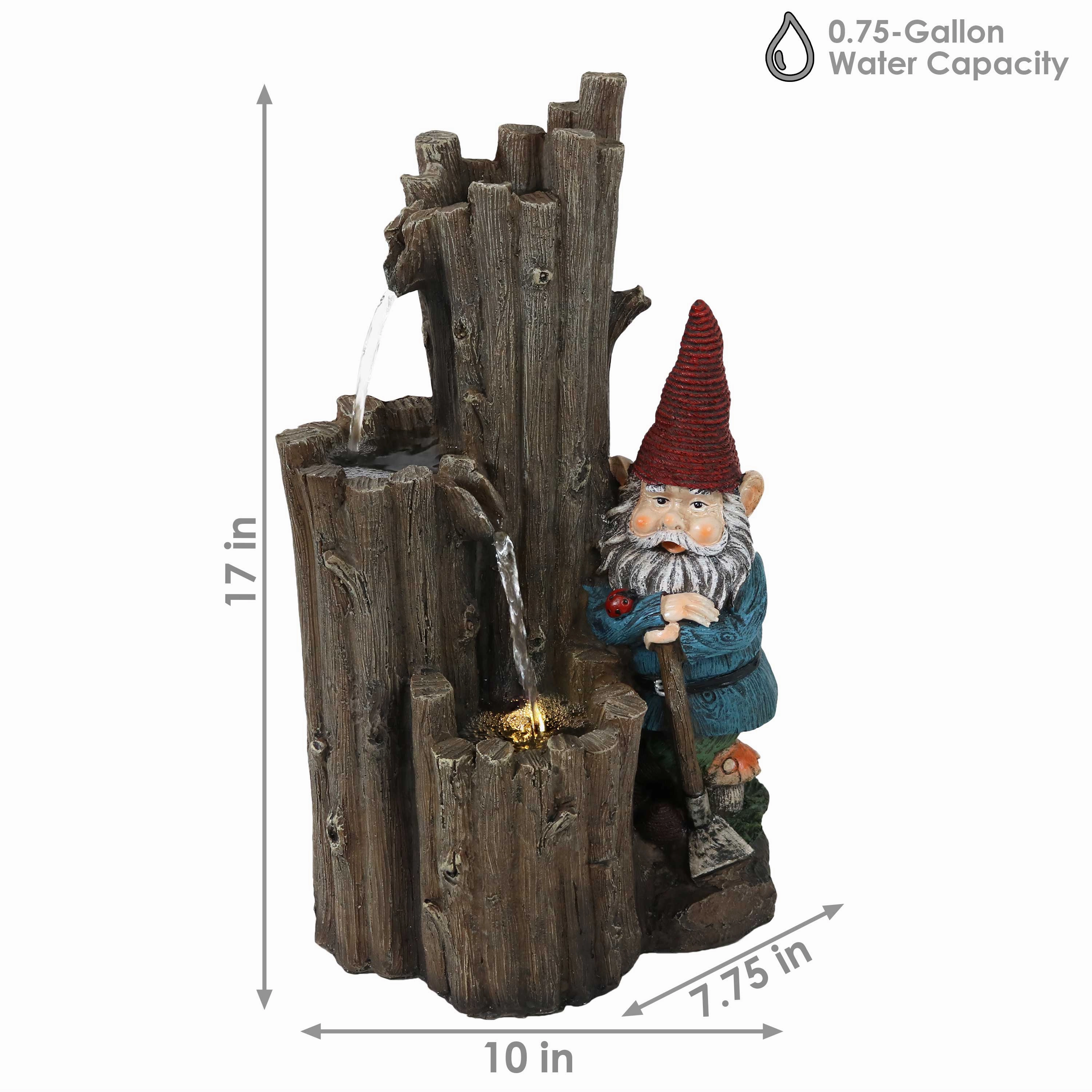 Sunnydaze Resting Gnome Outdoor Water Fountain with LED Light - 17"