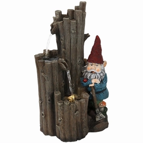 Sunnydaze Resting Gnome Outdoor Water Fountain with LED Light - 17"outdoor garden water fountain