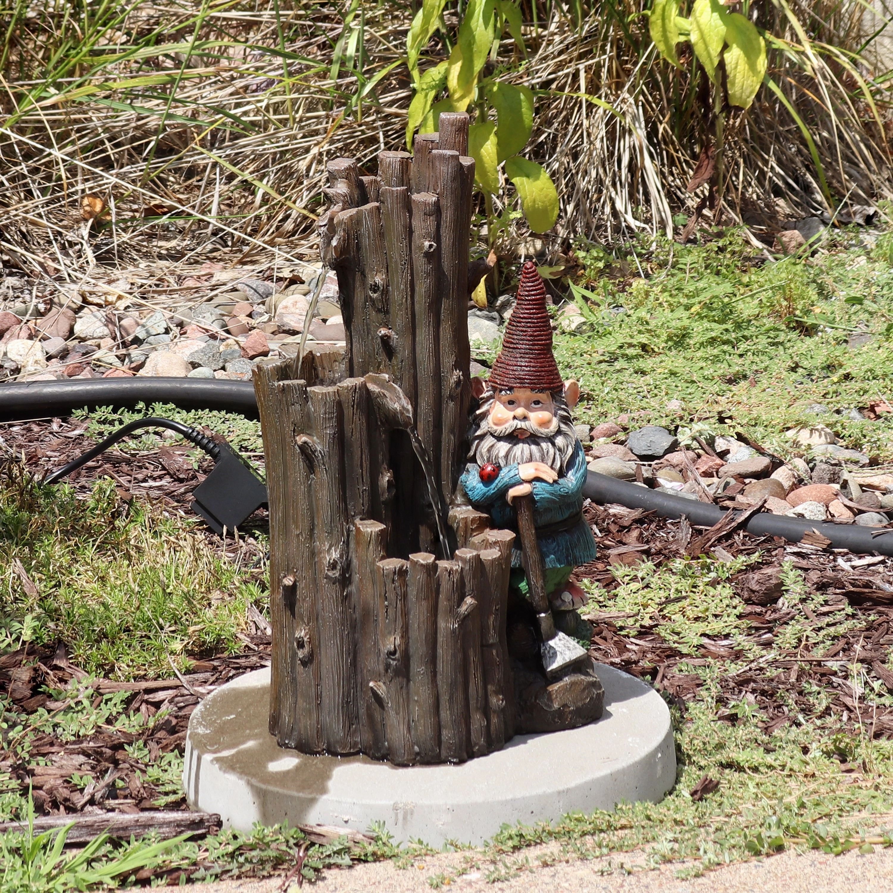 Sunnydaze Resting Gnome Outdoor Water Fountain with LED Light - 17"