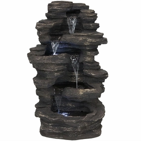 Sunnydaze Rock Falls Electric Waterfall Fountain with LED Lights - 39"outdoor garden water fountain